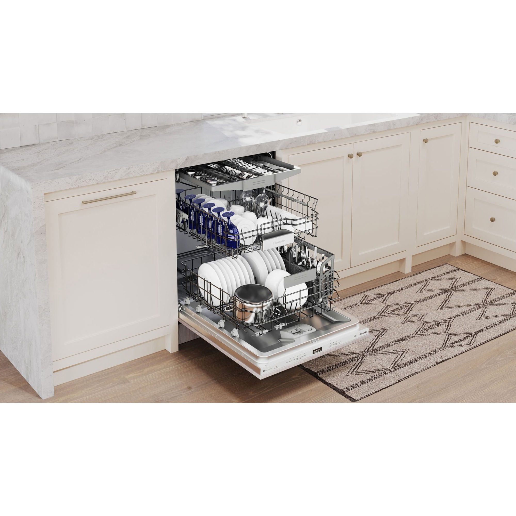 Thermador Emerald Series 24 in. Top Control Smart Dishwasher with 48 dBa Sound Level & 3rd-Rack - Custom Panel Ready, Custom Panel Required, hires