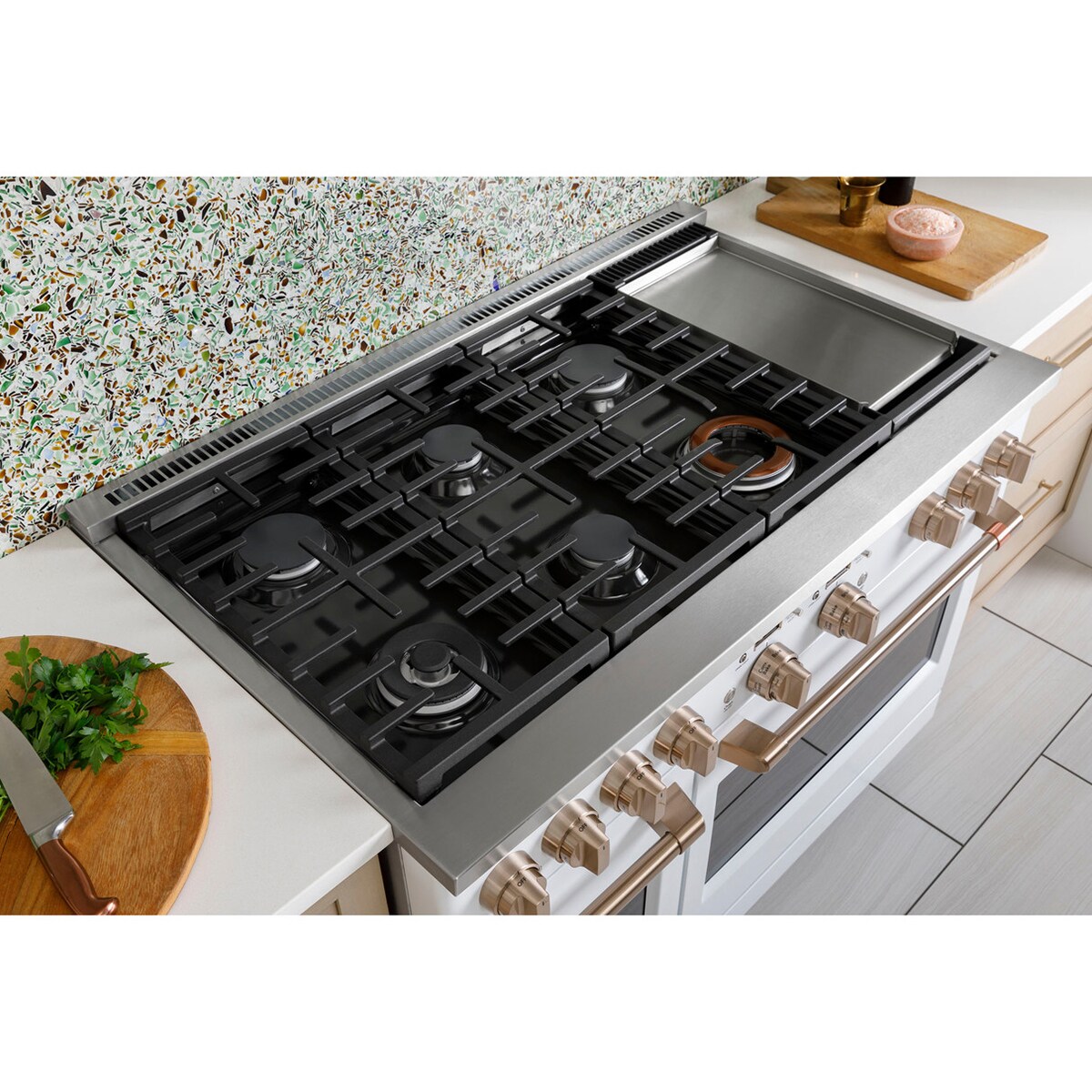 Cafe Commercial-Style 48 in. 8.2 cu. ft. Smart Air Fry True European Convection Double Oven Dual Fuel Range with 6 Sealed Burners & Griddle - Stainless Steel, Stainless Steel, hires