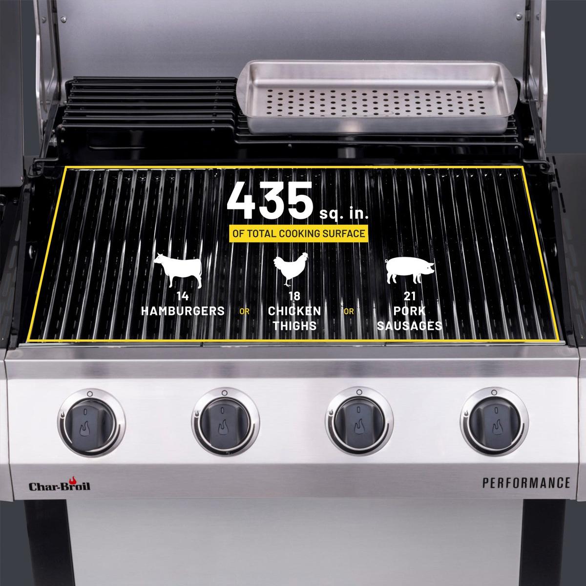 Char-Broil Performance Series 4-Burners LP Gas Grill with Electronic Ignition System & Side Burner - Stainless Steel, , hires