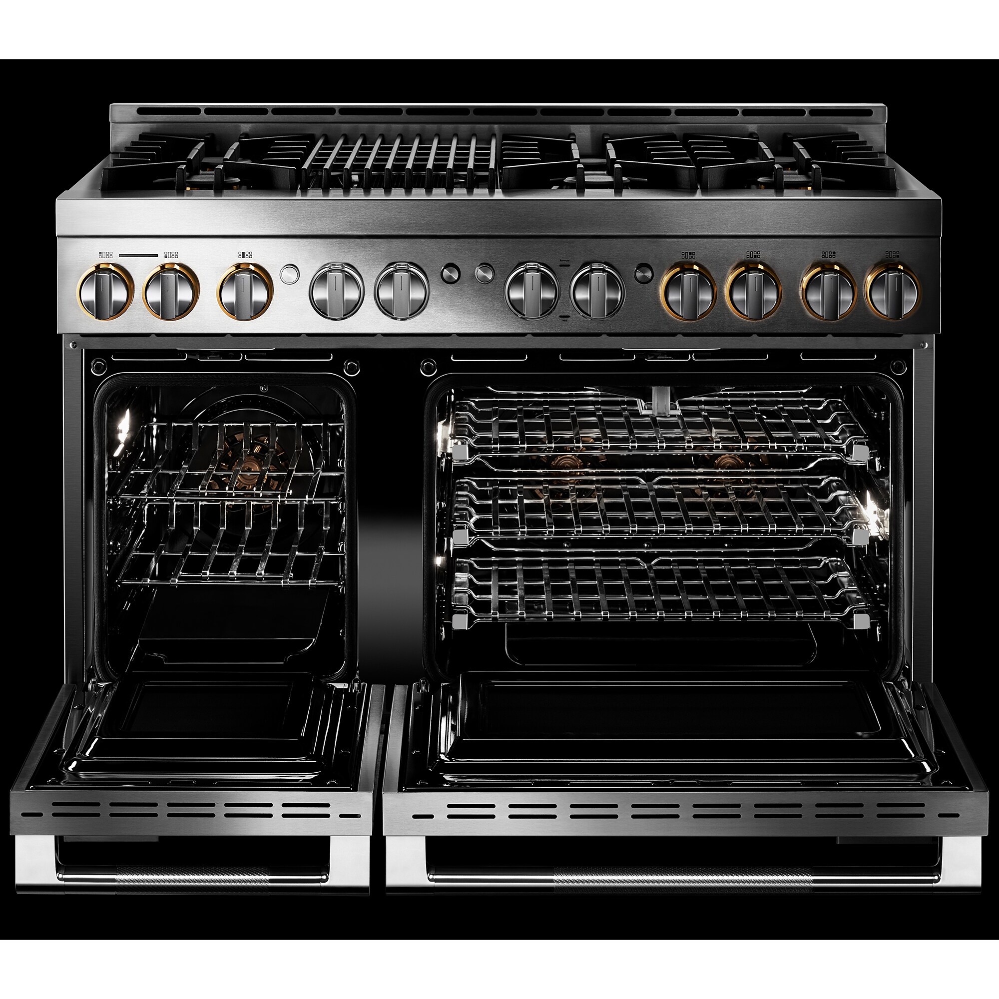 JennAir Rise Series 48 in. 6.3 cu. ft. Smart True European Convection Double Oven Gas Range with 6 Sealed Burners & Grill - Stainless Steel, , hires