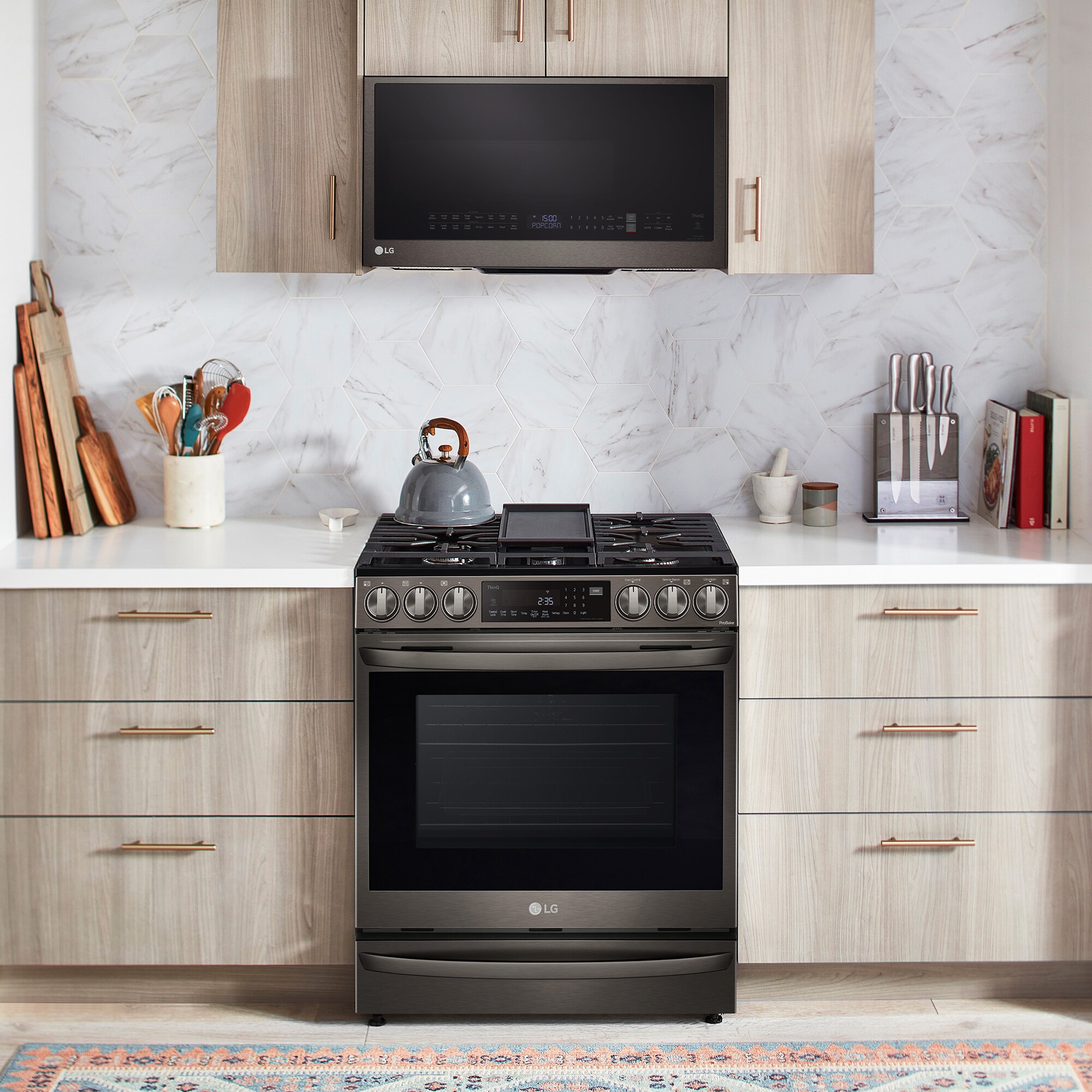 LG 30 in. 1.7 cu. ft. 950W Smart Over-the-Range Microwave with 300 CFM, Convection & Sensor Cooking - PrintProof Black Stainless Steel, PrintProof Black Stainless Steel, hires