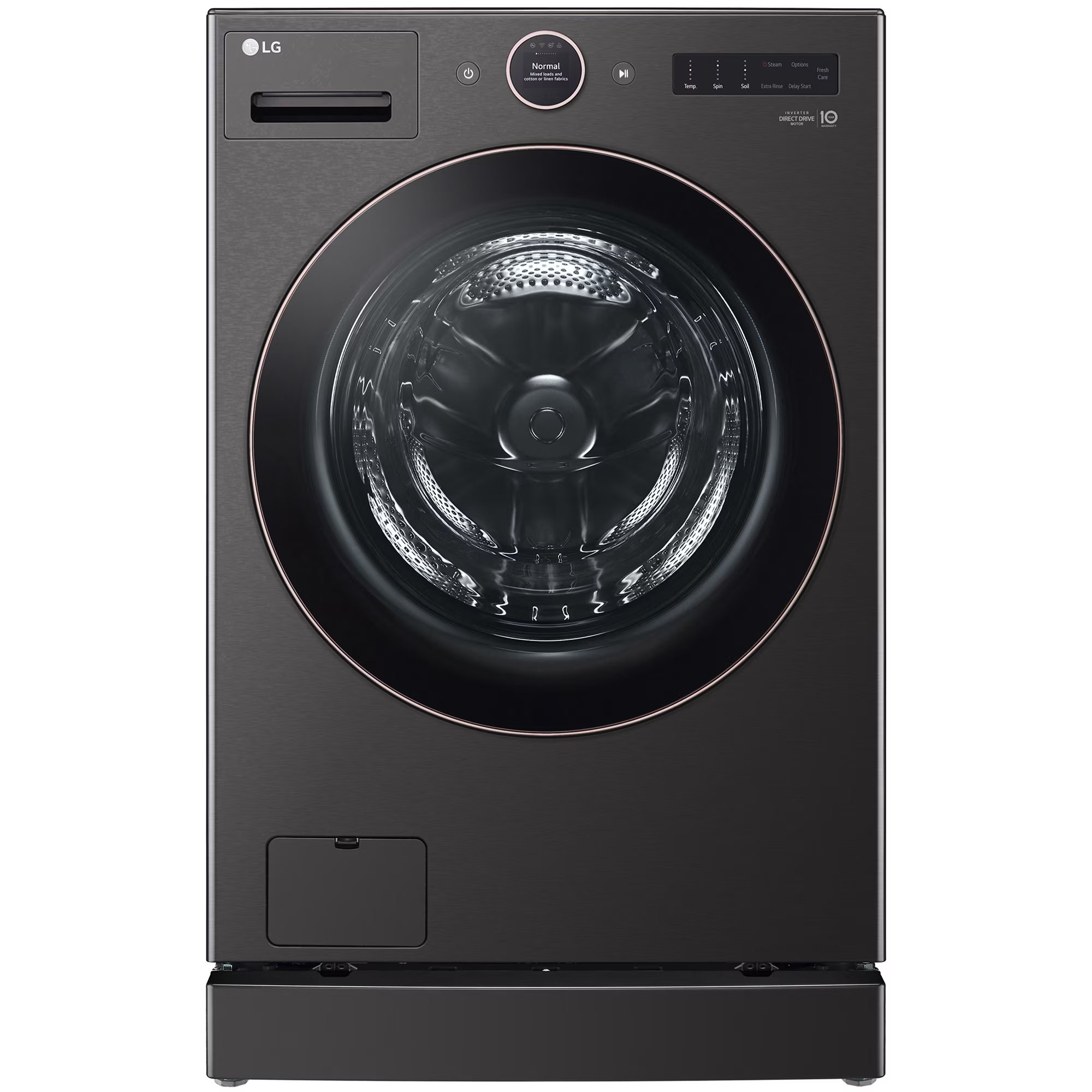 LG 27 in. 5.0 cu. ft. Smart Stackable Front Load Washer with AI DD Built-In Intelligence, TurboWash 360 Technology, Allergiene, Sanitize & Steam Wash Cycle - Black, Black Steel, hires