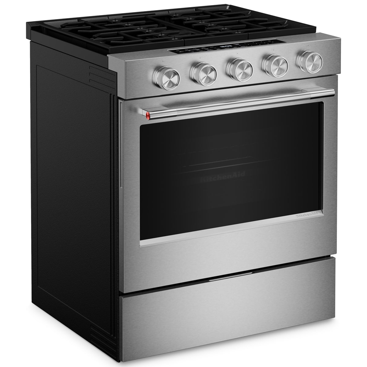KitchenAid 30 in. 5.0 cu. ft. Smart Air-Fry True European Convection Steam Slide-In Gas Range with 5 Sealed Burners & Griddle - Fingerprint Resistant Stainless Steel, , hires