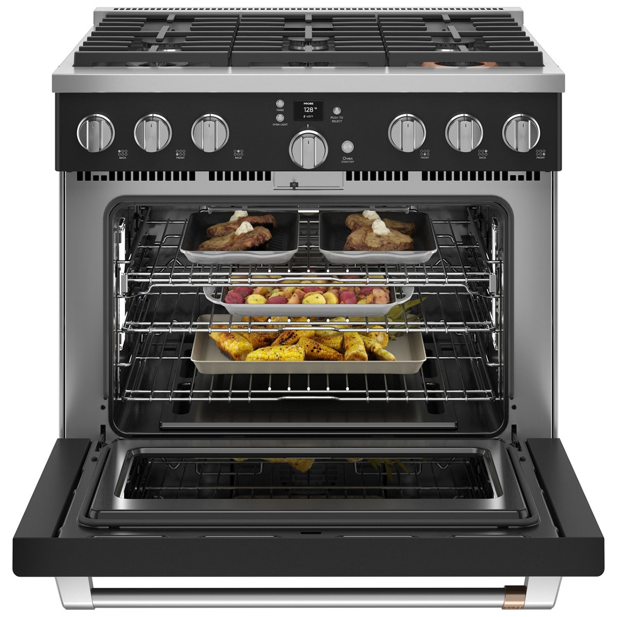 Cafe Commercial-Style 36 in. 6.2 cu. ft. Smart Air Fry Standard Convection Gas Range with 6 Sealed Burners - Matte Black, Matte Black, hires