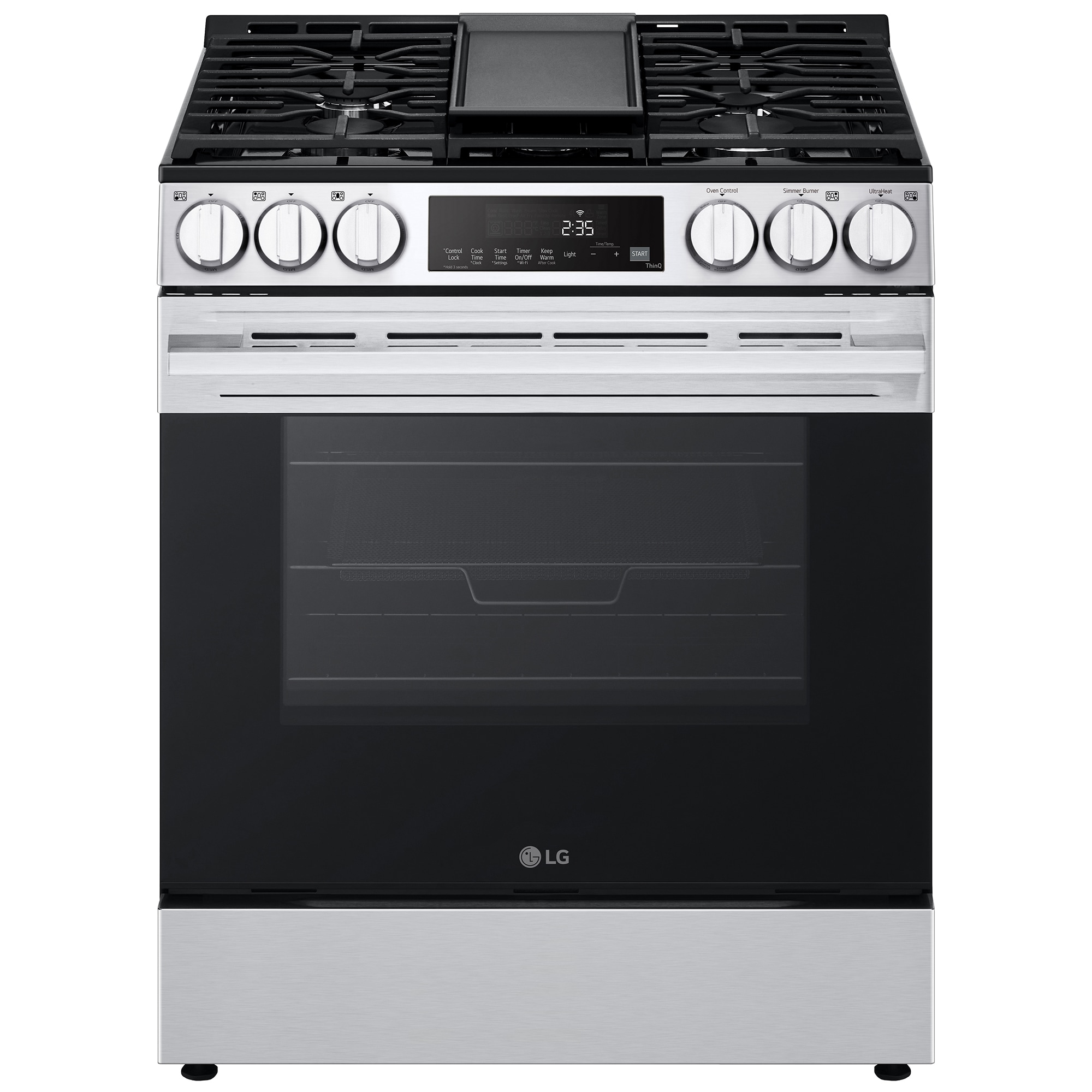 LG 30 in. 6.3 cu. ft. Smart Air-Fry Standard Convection Slide-In Gas Range with 5 Sealed Burners & Griddle - PrintProof Stainless Steel, , hires