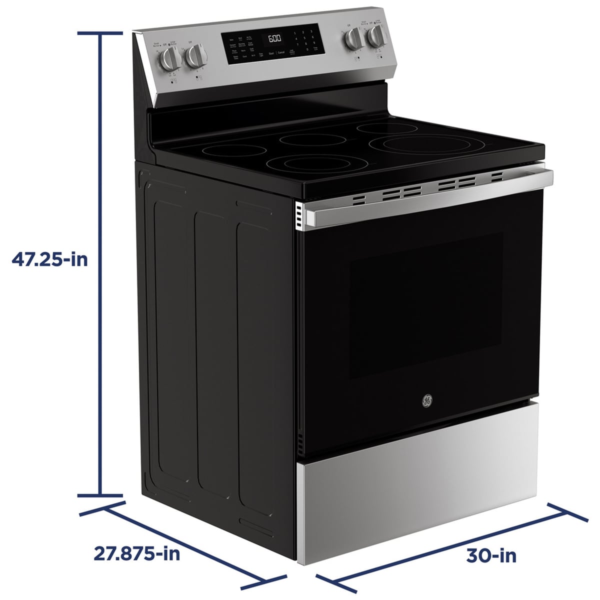 GE 30 in. 5.3 cu. ft. Smart Air Fry Standard Convection Electric Range with Radiant Burners - Stainless Steel, , hires