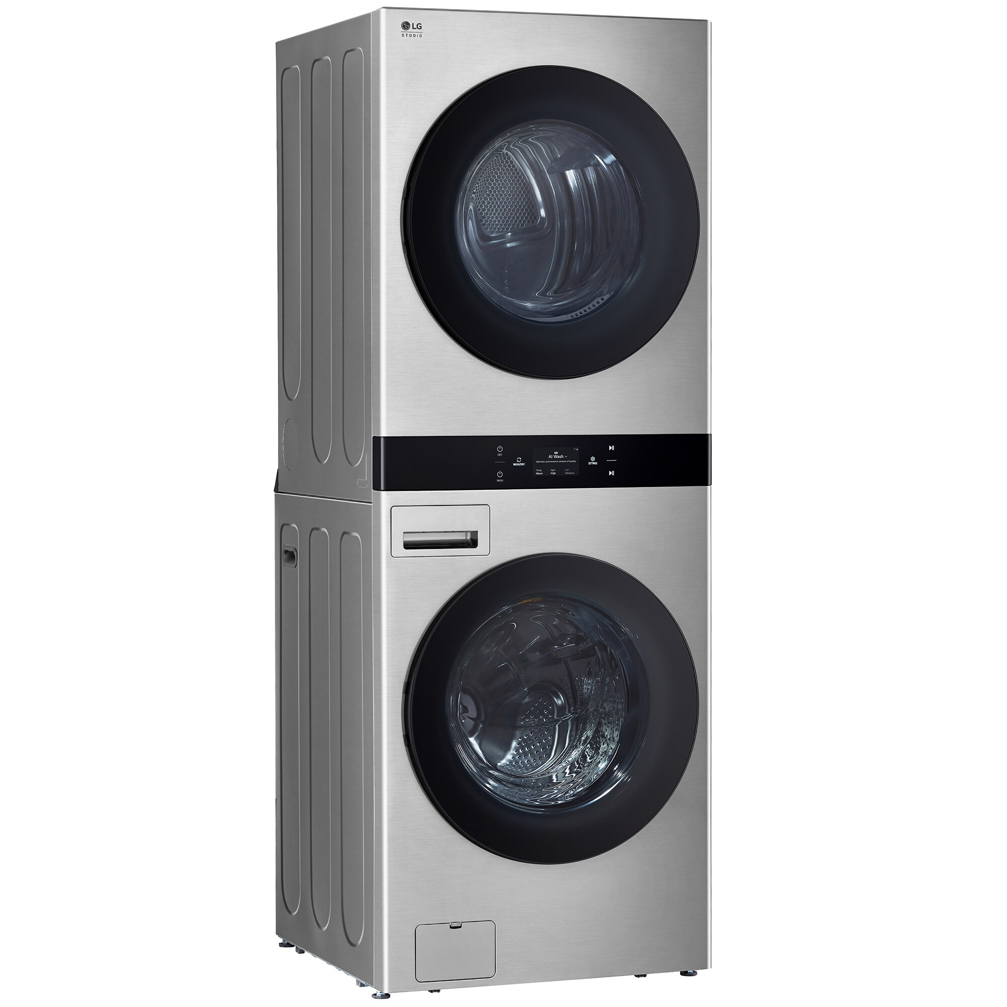LG 27 in. 5.0 cu. ft. Smart Gas Front Load WashTower with AI Sensor Dry, TurboSteam, Allergiene Cycle, ezDispense, AI DD 2.0 Advanced Washing, Sensor Dry, Sanitize & Steam Cycle - Noble Steel, Noble Steel, hires