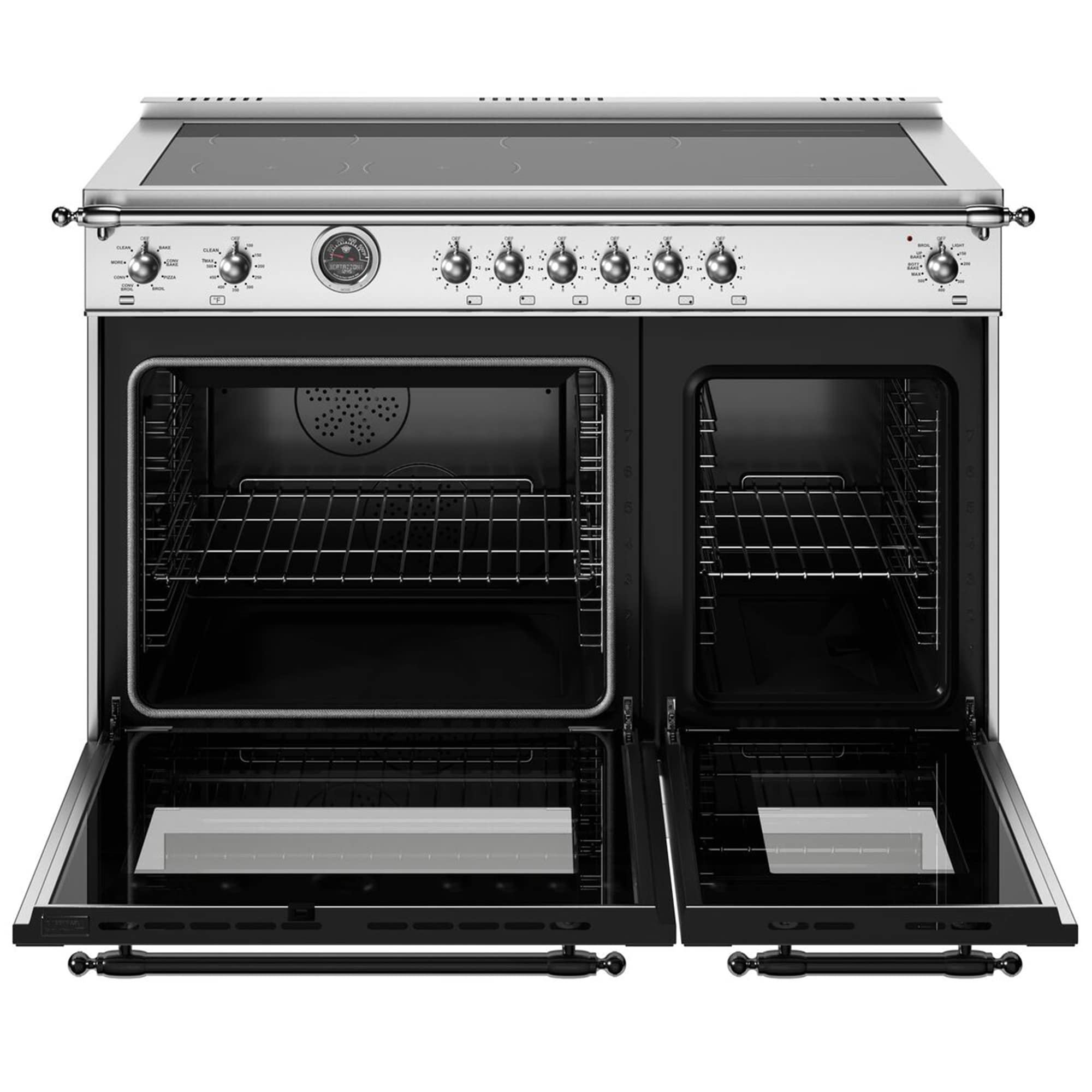 Bertazzoni Heritage Series 48 in. 7 cu. ft. Air Fry Dual Convection Double Oven Electric Range with 6 Induction Burners & Griddle - Stainless Steel, , hires