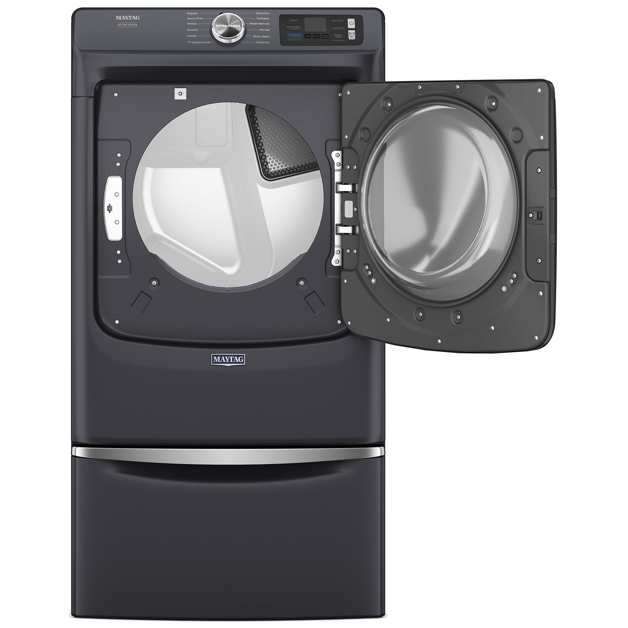 Maytag Pet Pro 27 in. 7.4 cu. ft. Smart Stackable Electric Dryer with Sensor Dry, Sanitize & Steam Cycle - Midnight Steel, Midnight Steel, hires