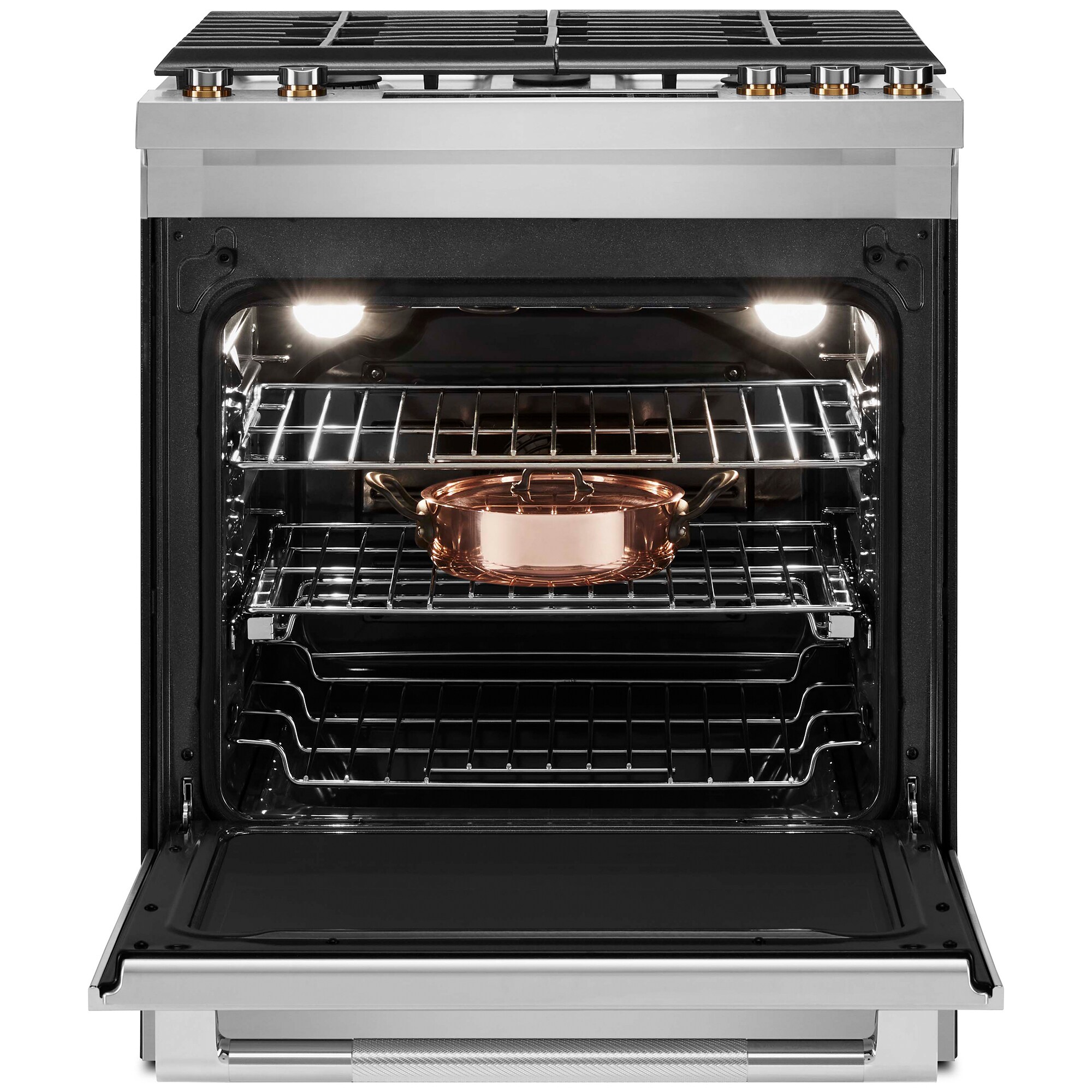 JennAir 30 in. 6.8 cu. ft. Air Fry True European Convection Slide-In Dual Fuel Range with 5 Sealed Burners - Stainless Steel, , hires