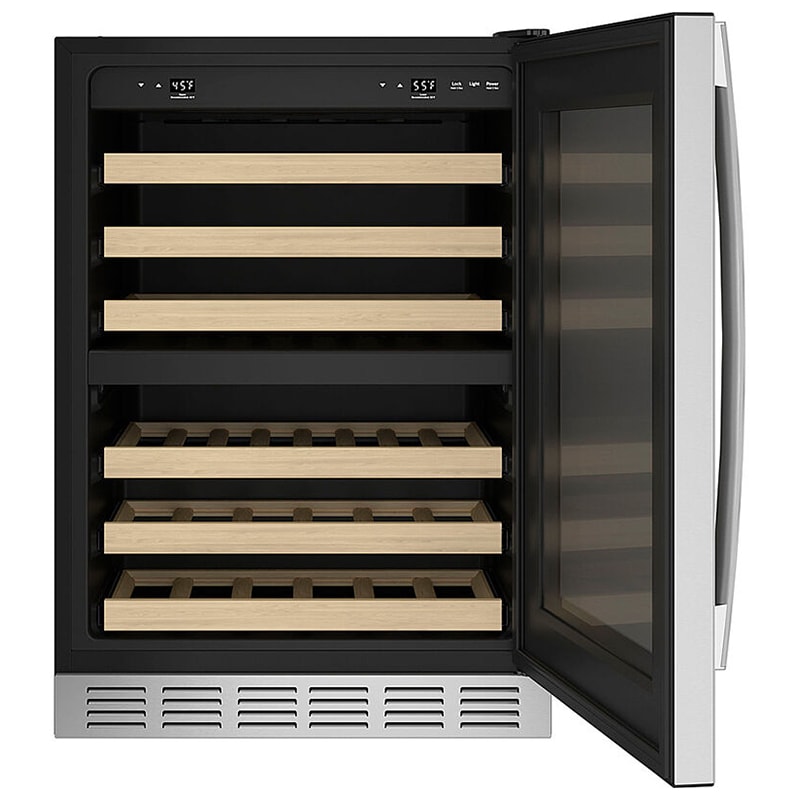 GE 24 in. Undercounter Wine Cooler with Wood Racks, Dual Temperature Zones & 44 Bottle Capacity - Stainless Steel, , hires
