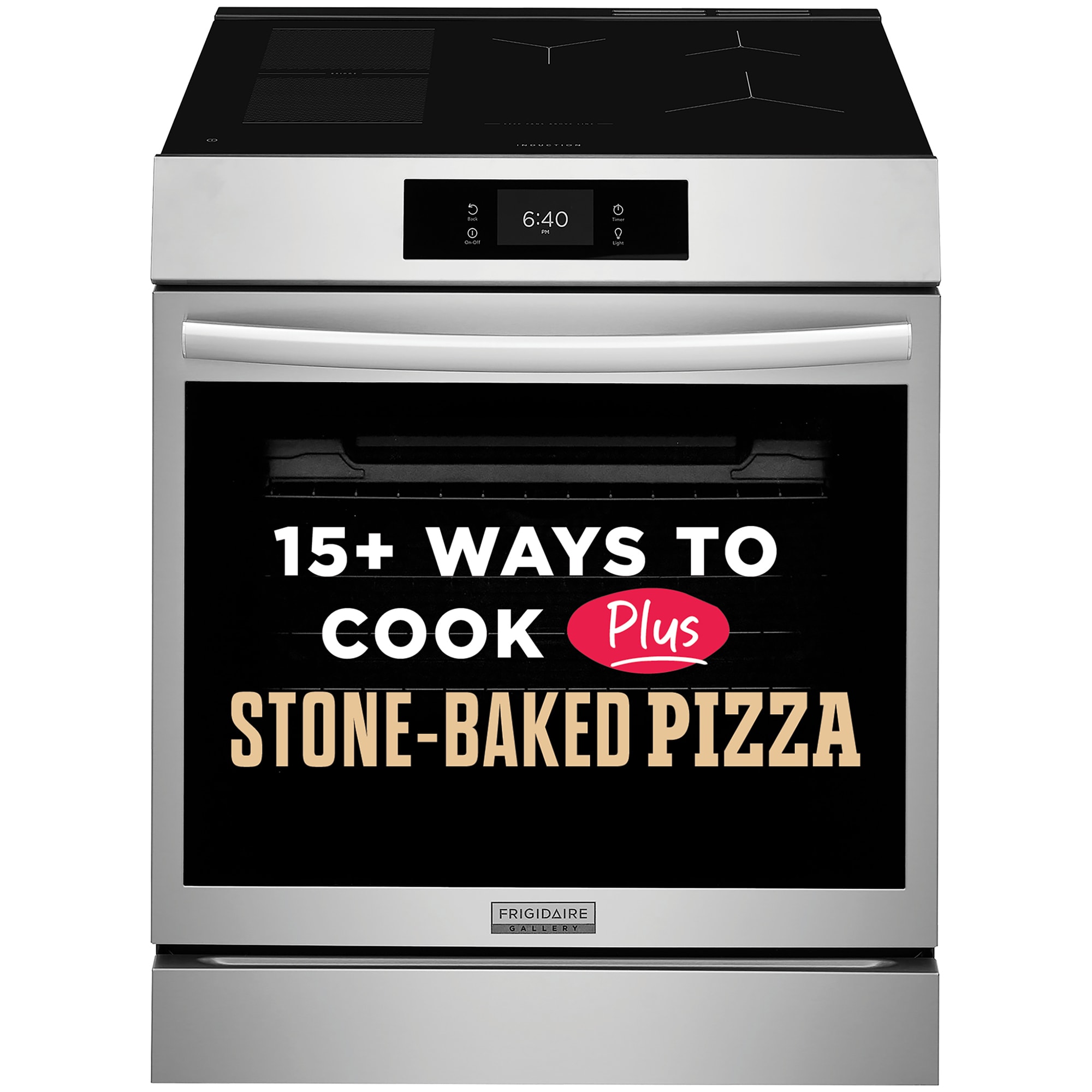 Frigidaire Gallery 30 in. 6.2 cu. ft. Air-Fry True European Convection Steam Oven Electric Range with Stone-Baked Pizza, 5 Induction Burners - Stainless Steel, , hires