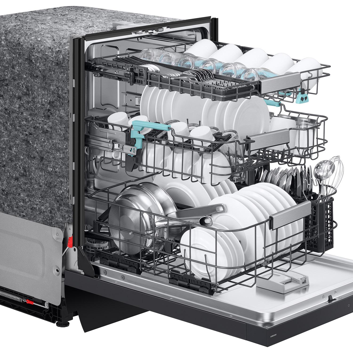 Samsung Bespoke 24 in. Top Control Smart Dishwasher with 38 dBA Sound Level, 3rd-Rack, Smart Dry with AutoRelease Door & Pocket Handle - Fingerprint Resistant Matte Black Steel, , hires