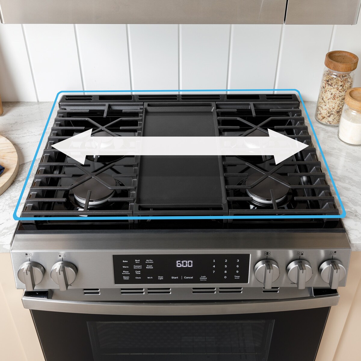 GE 500 Series 30 in. 5.3 cu. ft. Slide-In Gas Range with 5 Sealed Burners & Griddle - Stainless Steel, , hires