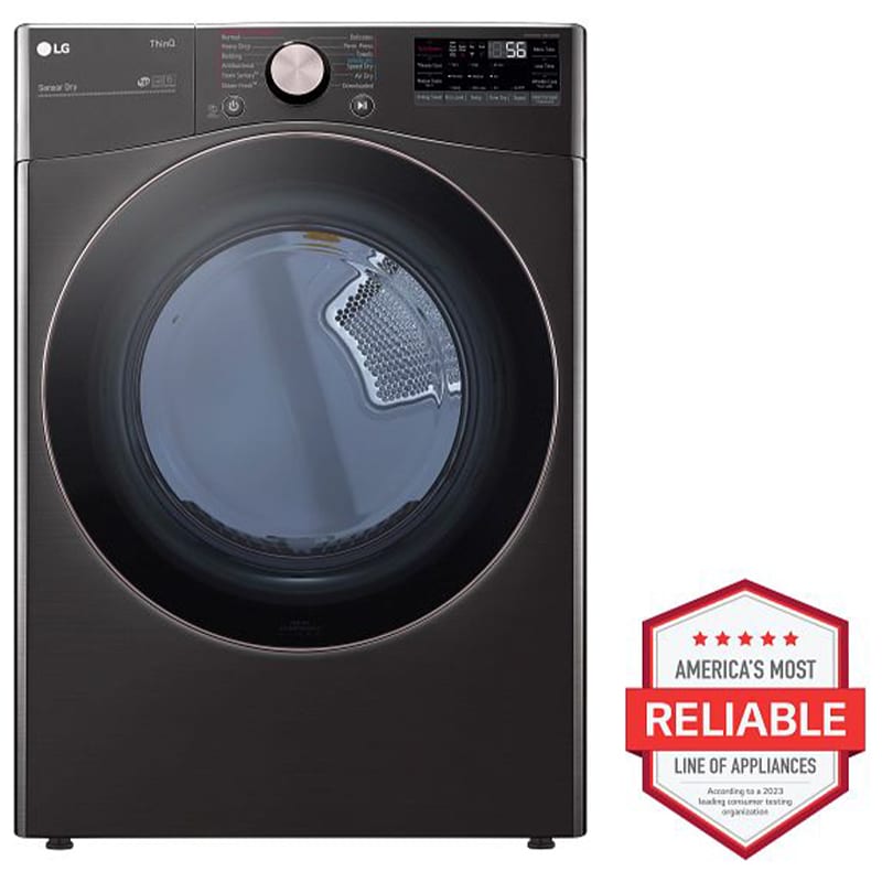 LG 27 in. 7.4 cu. ft. Smart Stackable Round-Door Gas Dryer with Built-In Intelligence, Sensor Dry, Turbo Steam, Sanitize & Steam Cycle - Black Steel, Black Steel, hires