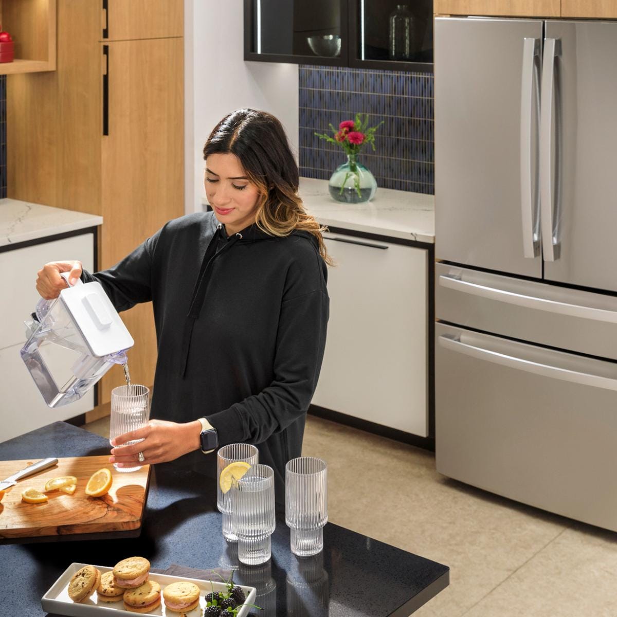 GE Profile 36 in. 23.3 cu. ft. Smart Counter Depth 4-Door French Door Refrigerator with Internal Water AutoFill Pitcher - Fingerprint Resistant Stainless, , hires