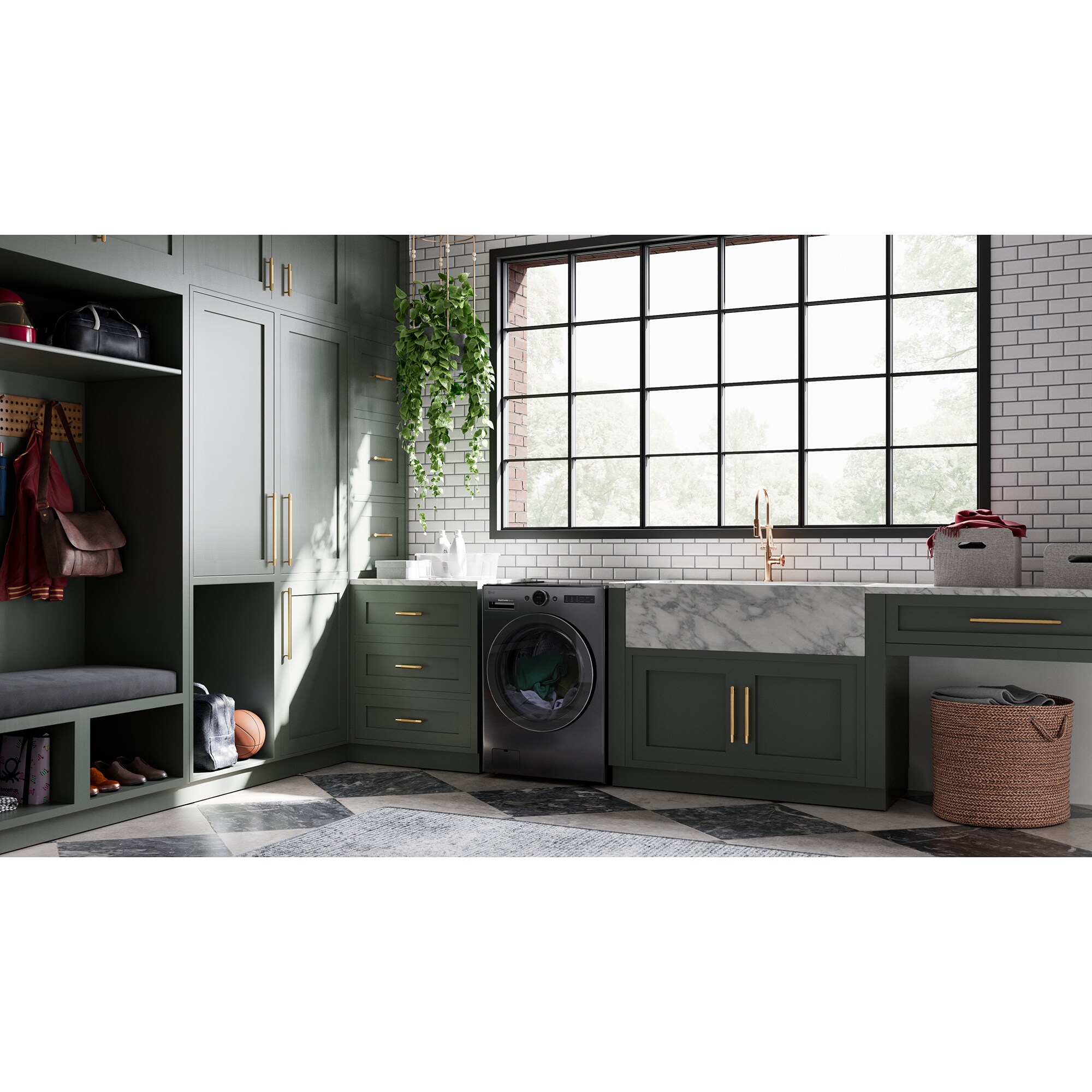 LG 27 in. 5.0 cu. ft. Smart Electric Front Load Ventless All-in-One WashCombo with Inverter Heat Pump Technology, Direct Drive Motor, Sanitize & Steam Cycle - Black Steel, Black Steel, hires