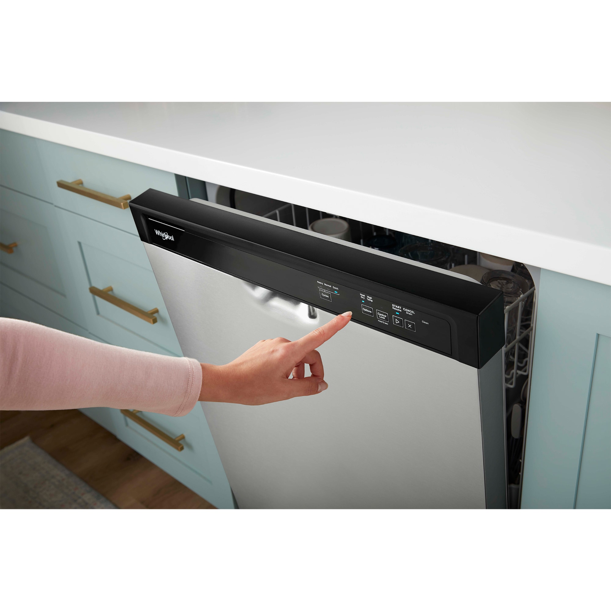 Whirlpool 24 in. Front Control Dishwasher with 59 dBa Sound Level & Pocket - Stainless Steel, Stainless Steel, hires