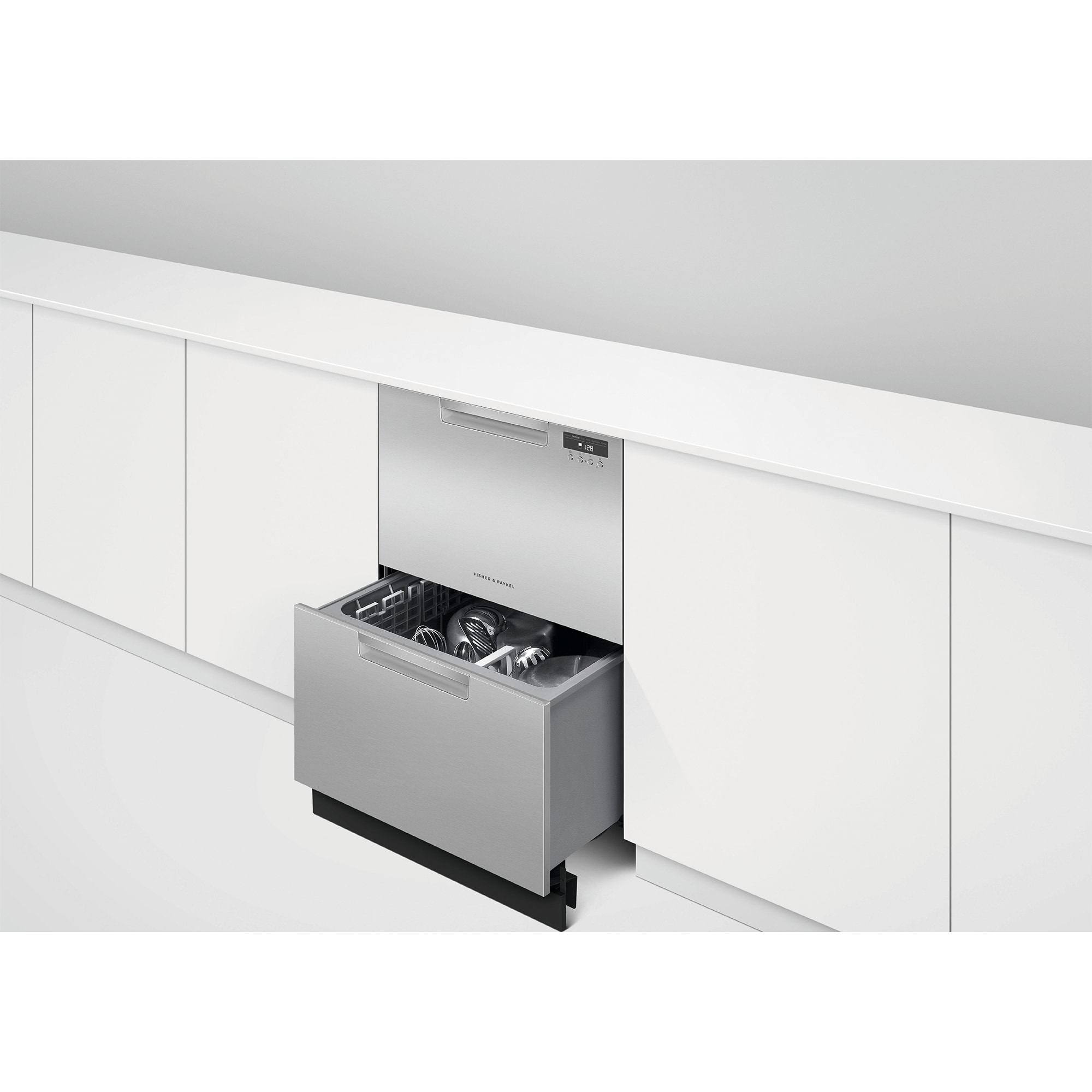 Fisher & Paykel Series 7 24 in. Smart Double Drawer with Front Control, 43 dBa Sound Level & Pocket - Stainless Steel, , hires