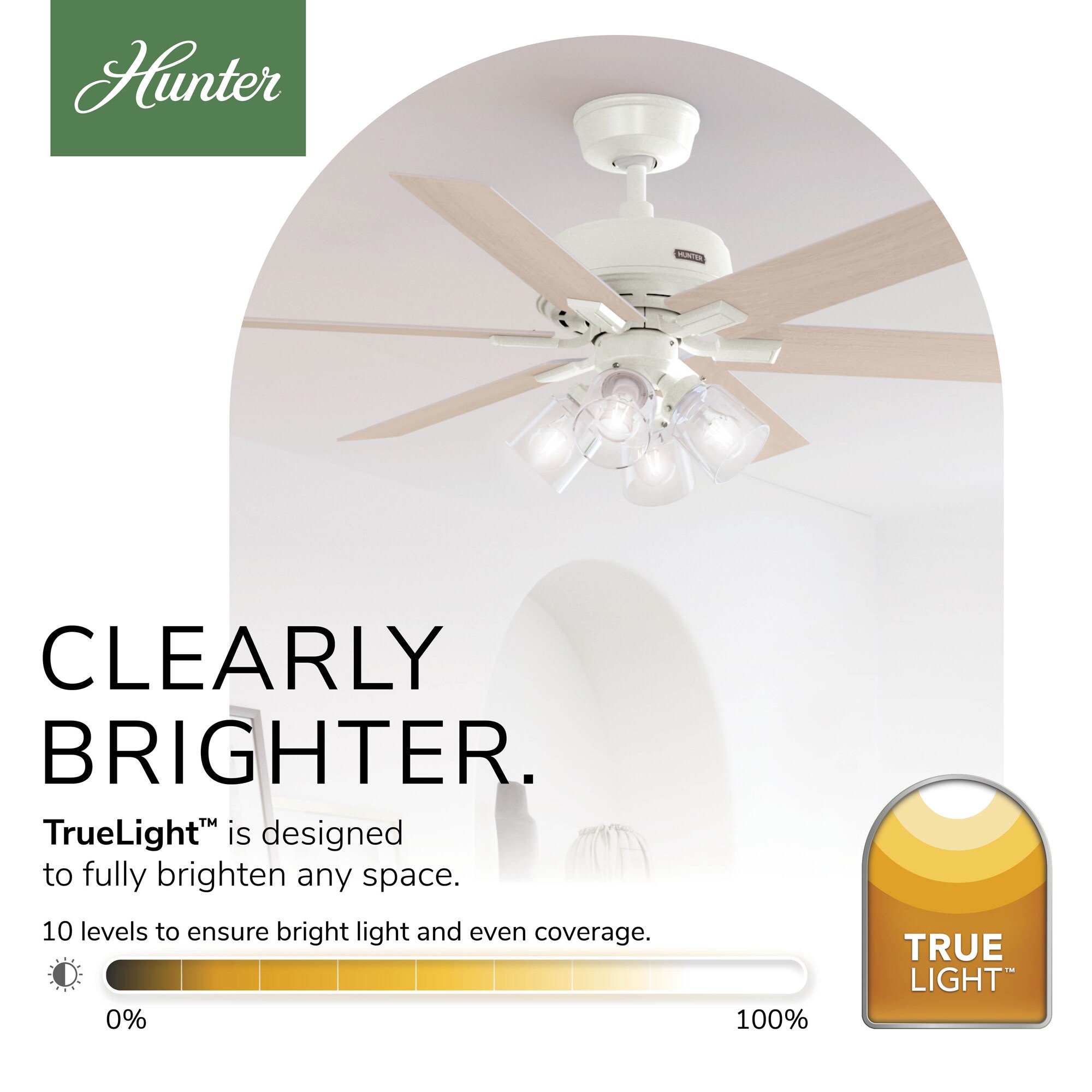 Hunter 52 in. Fonthill Energy Star HunterExpress Ceiling Fan with LED Light Kit & Handheld Remote - Brushed Nickel, Brushed Nickel, hires
