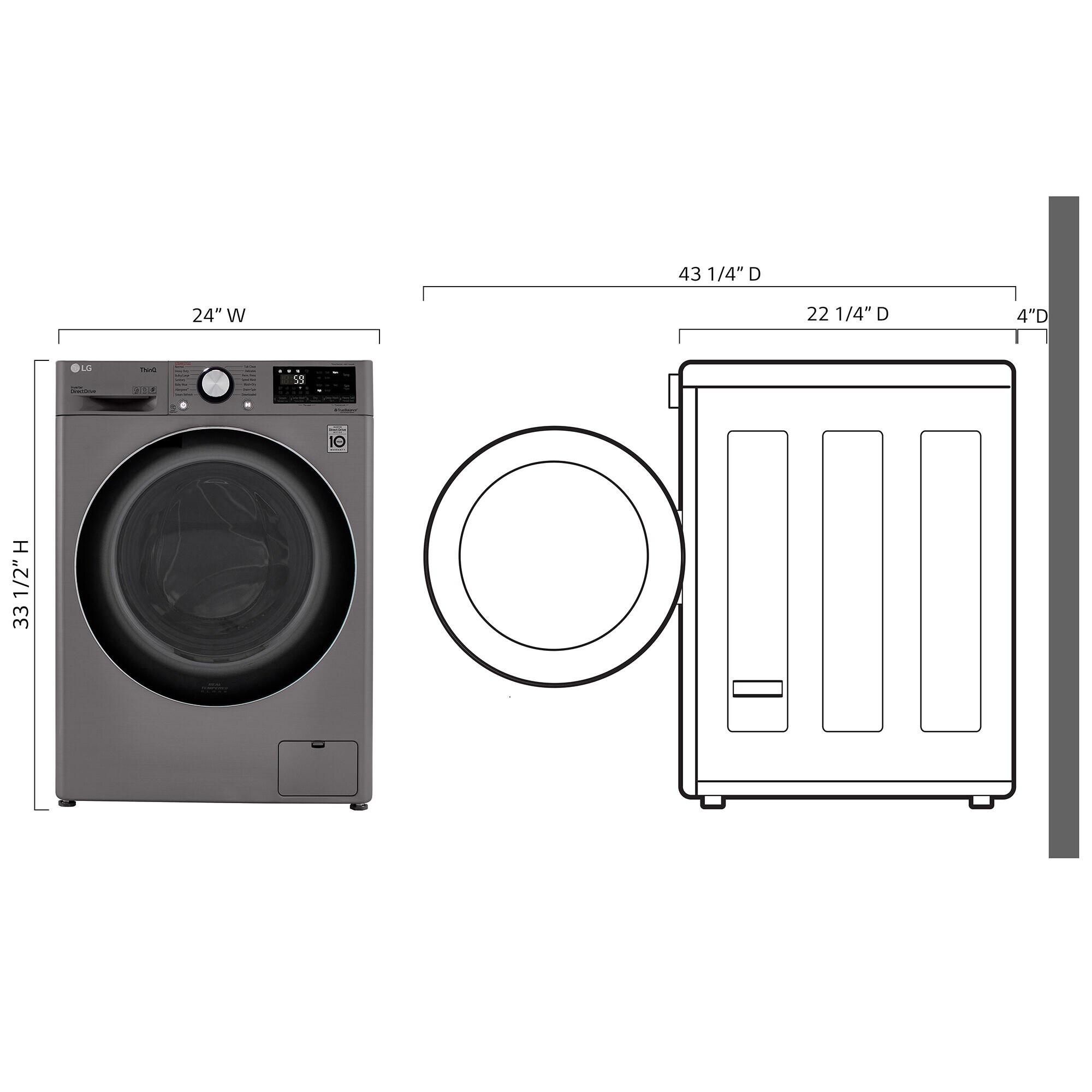 LG 24 in. 2.4 cu. ft. Electric All-in-One Front Load Washer-Dryer Combo with Sensor Dry & Wrinkle Care - Graphite Steel, Graphite Steel, hires