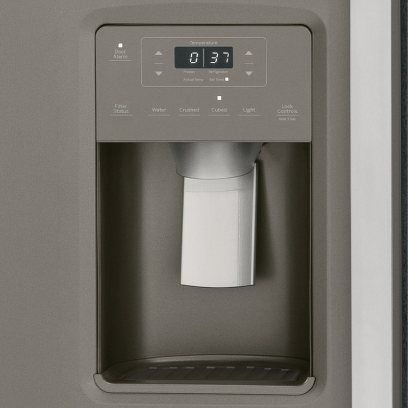 GE 36 in. 25.3 cu. ft. Side by Side Refrigerator with Ice & Water Dispenser - Fingerprint Resistant Slate, Slate, hires
