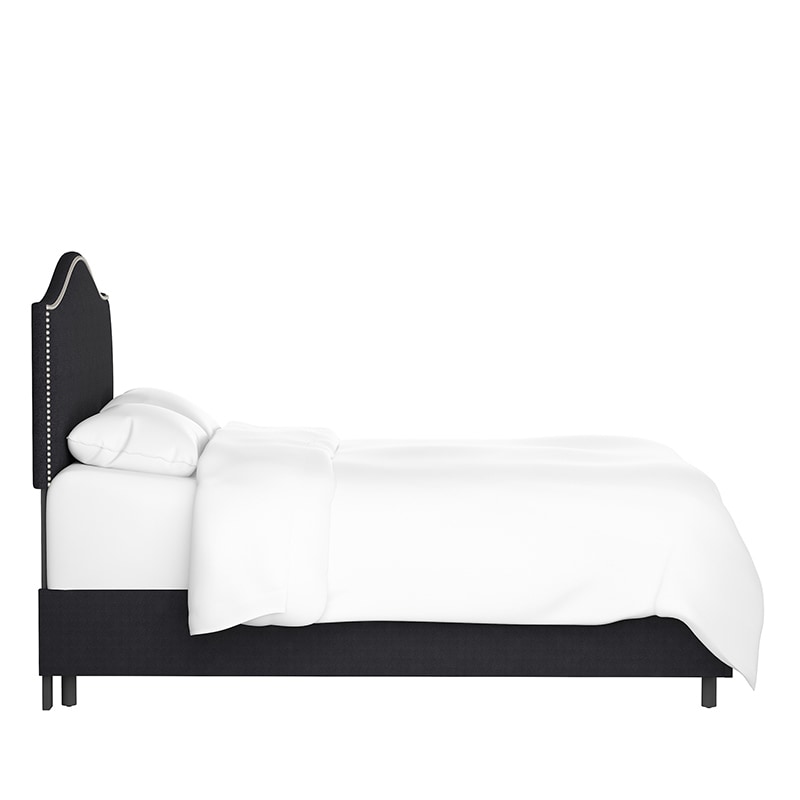 Skyline California King Nail Button Bed in Linen - Black, Black, hires