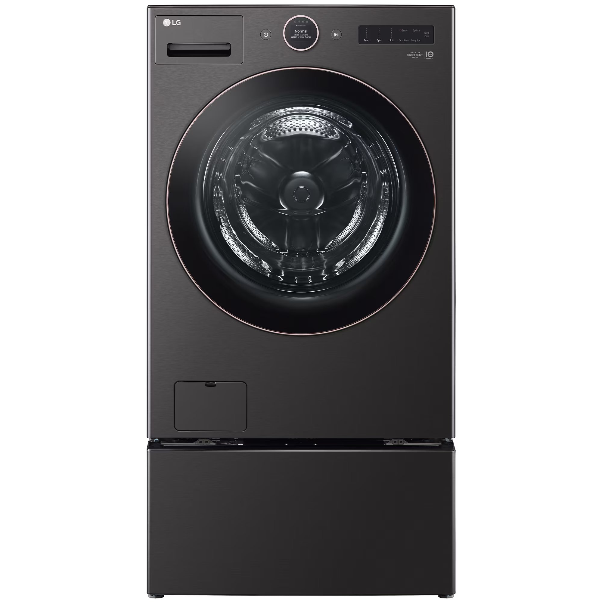 LG 27 in. 5.0 cu. ft. Smart Stackable Front Load Washer with AI DD Built-In Intelligence, TurboWash 360 Technology, Allergiene, Sanitize & Steam Wash Cycle - Black, Black Steel, hires