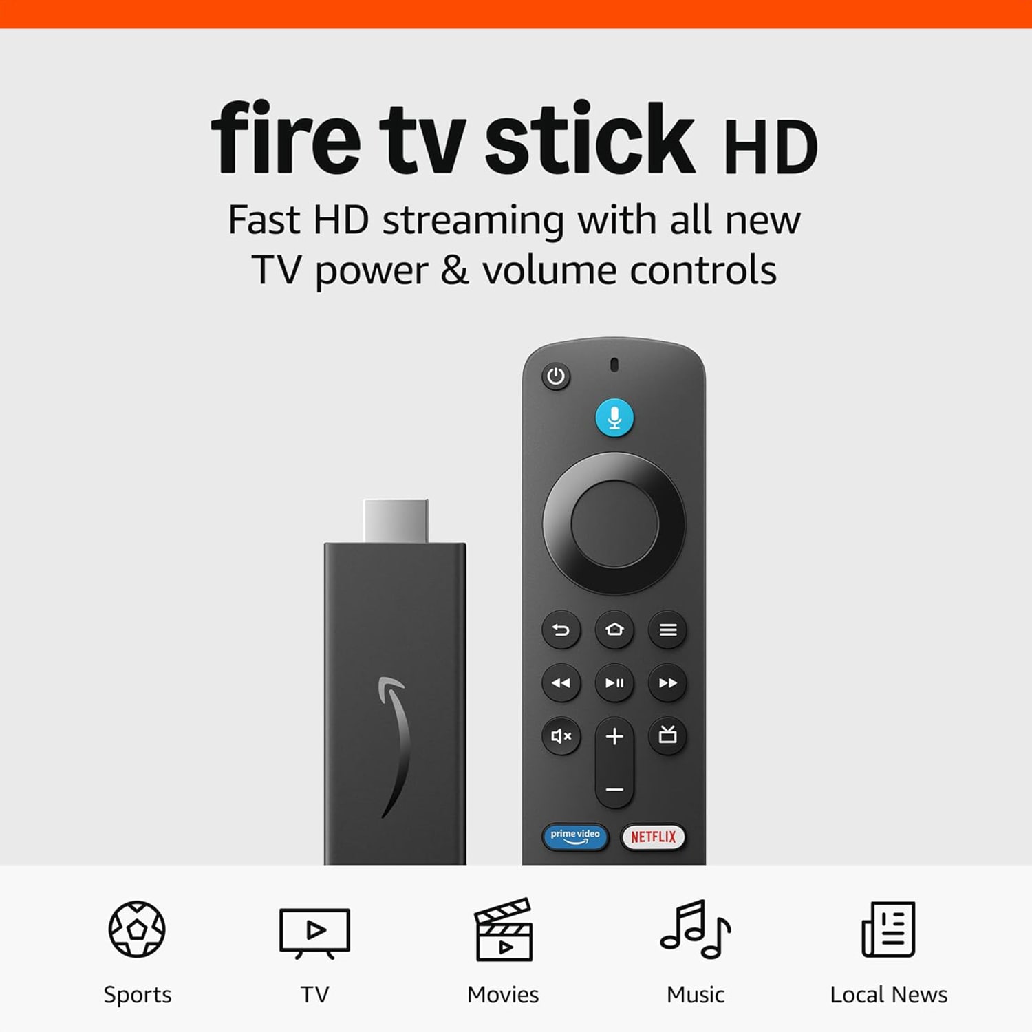 Amazon - Fire TV Stick HD, free and live TV, Alexa Voice Remote, smart home controls, HD streaming - Black, , hires