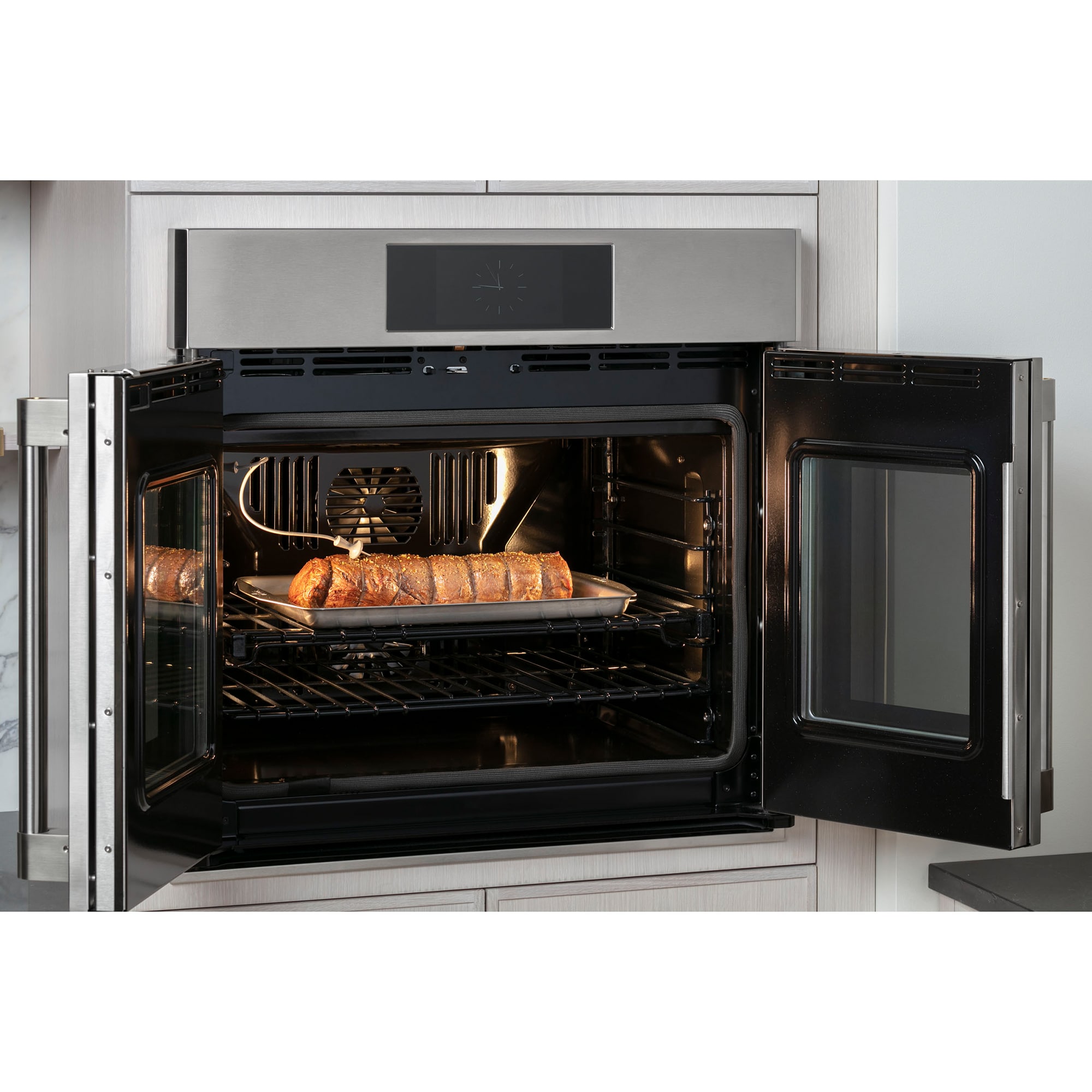Monogram Statement Series 30 in. 10 cu. ft. Smart Top Control SpeedElectric Double Wall Oven with True European Convection - Stainless Steel, , hires