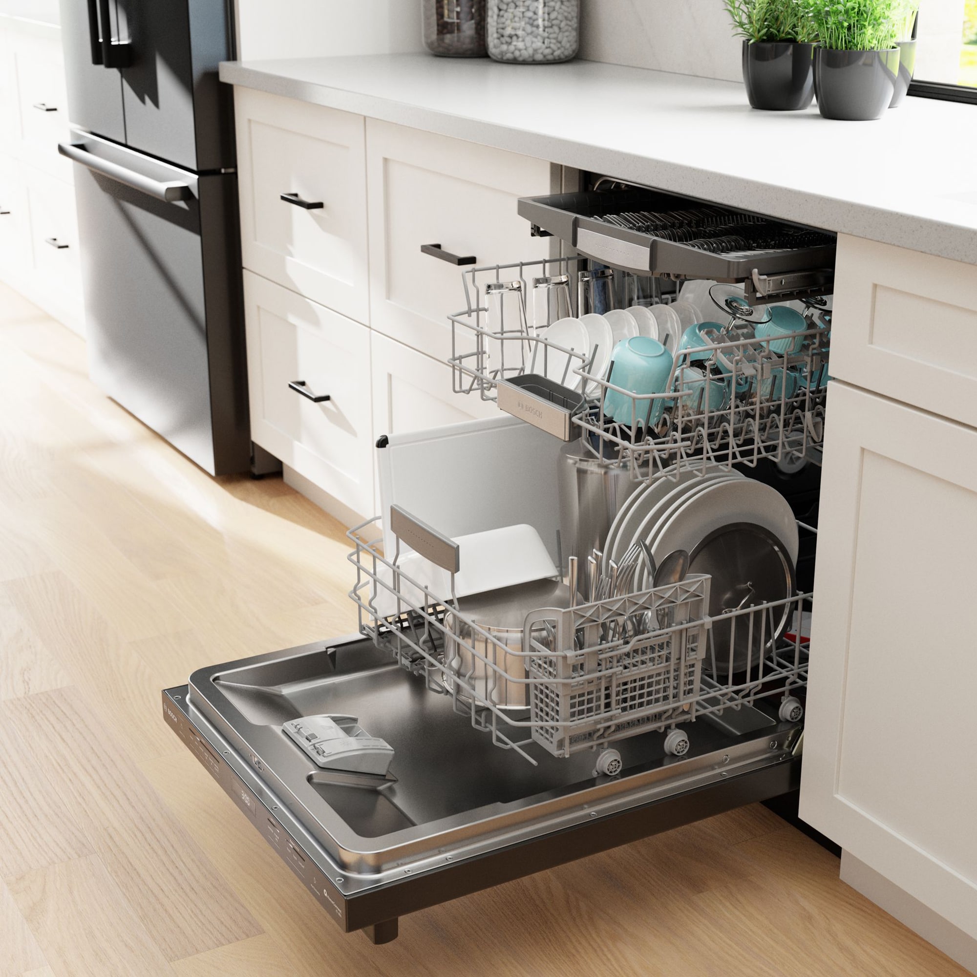 Bosch 800 Series 24 in. Top Control Smart Dishwasher with 42 dBa Sound Level, 3rd-Rack & CrystalDry - Black Stainless, Black Stainless, hires