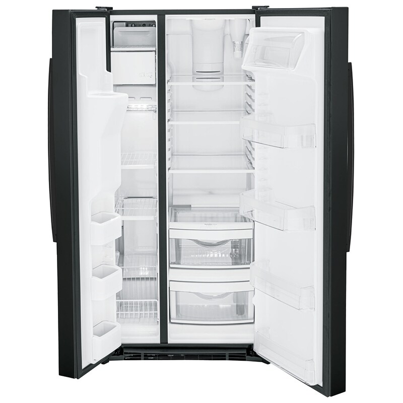 GE 33 in. 23.0 cu. ft. Energy Star Side-by-Side Refrigerator with External Ice & Water Dispenser - Black, Black, hires
