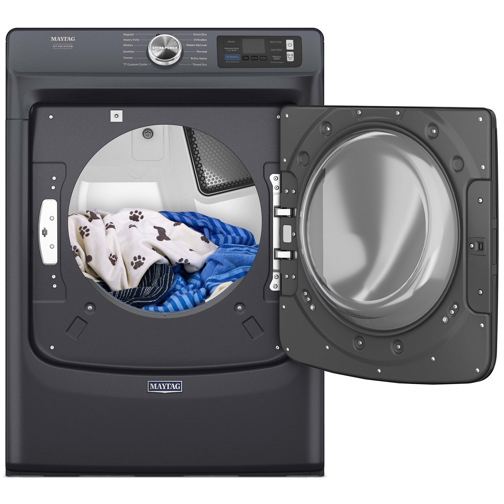 Maytag Pet Pro 27 in. 7.4 cu. ft. Smart Stackable Electric Dryer with Sensor Dry, Sanitize & Steam Cycle - Midnight Steel, Midnight Steel, hires