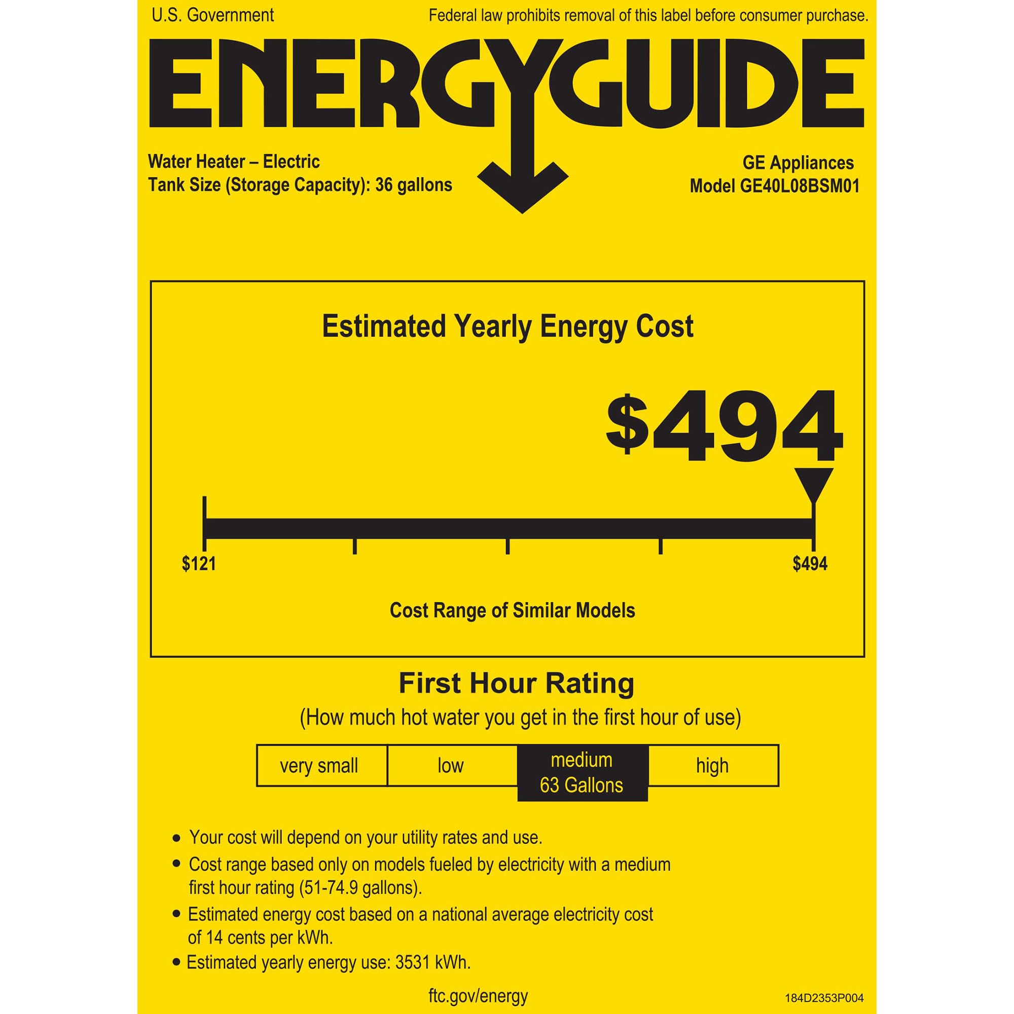 GE Electric 36 Gallon Water Heater with 8-Year Parts Warranty, , hires