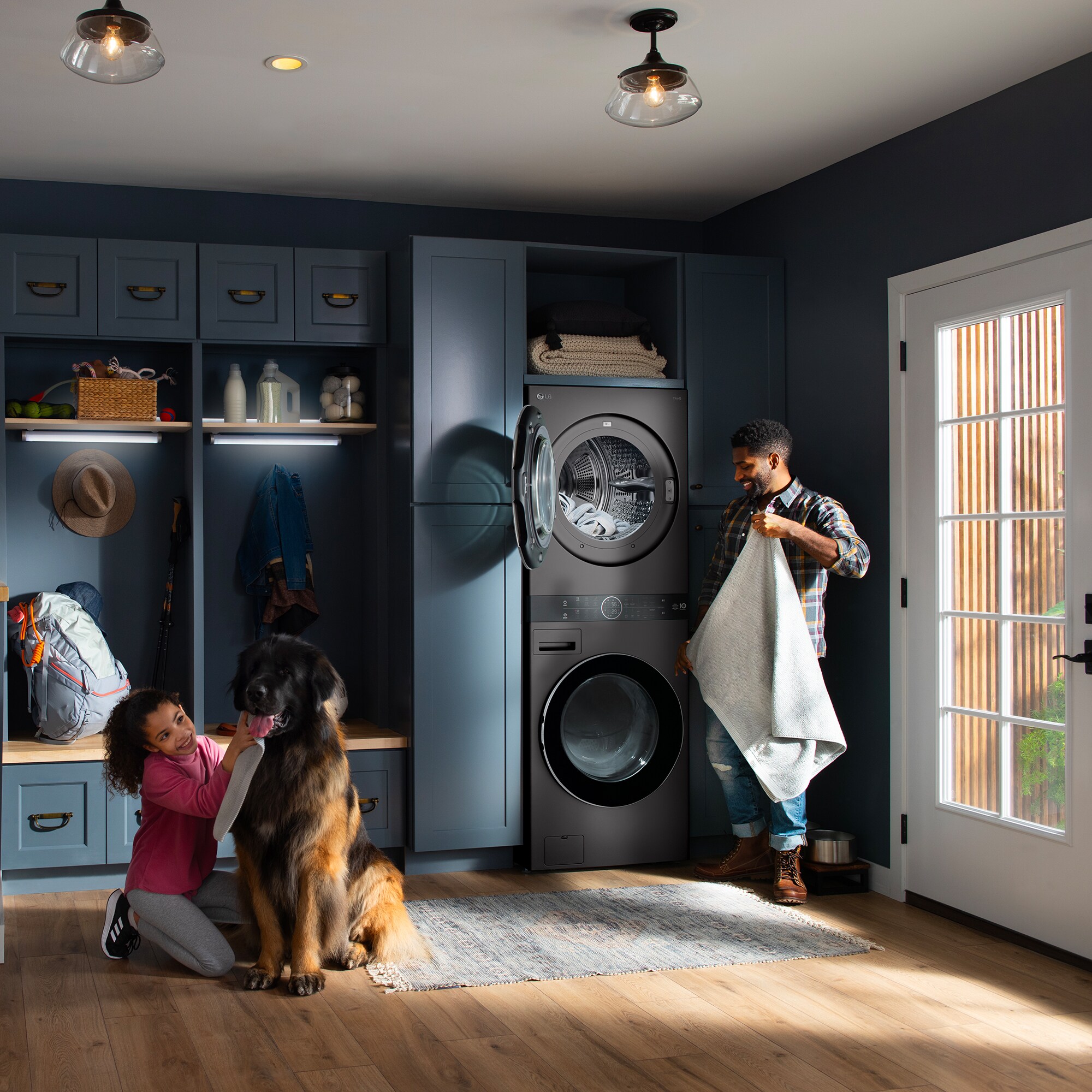 LG 27 in. 5.0 cu. ft. Smart Electric Front Load Ventless WashTower with Heat Pump, Center Control, AI Sensor Dry, Sanitize & Steam Cycle - Black Steel, , hires