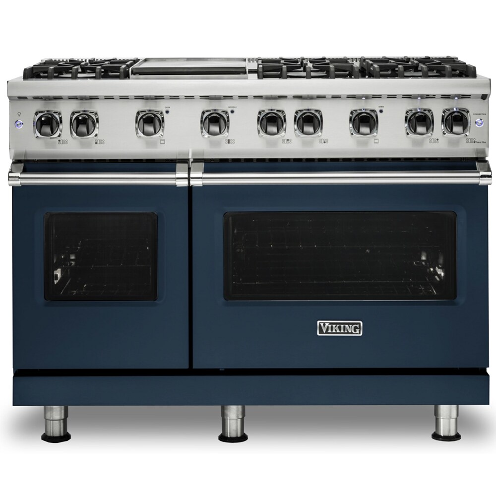 Viking 5 Series 48 in. 7.3 cu. ft. True European Convection Double Oven Dual Fuel Range with 6 Sealed Burners & Griddle - Slate Blue, Slate Blue, hires