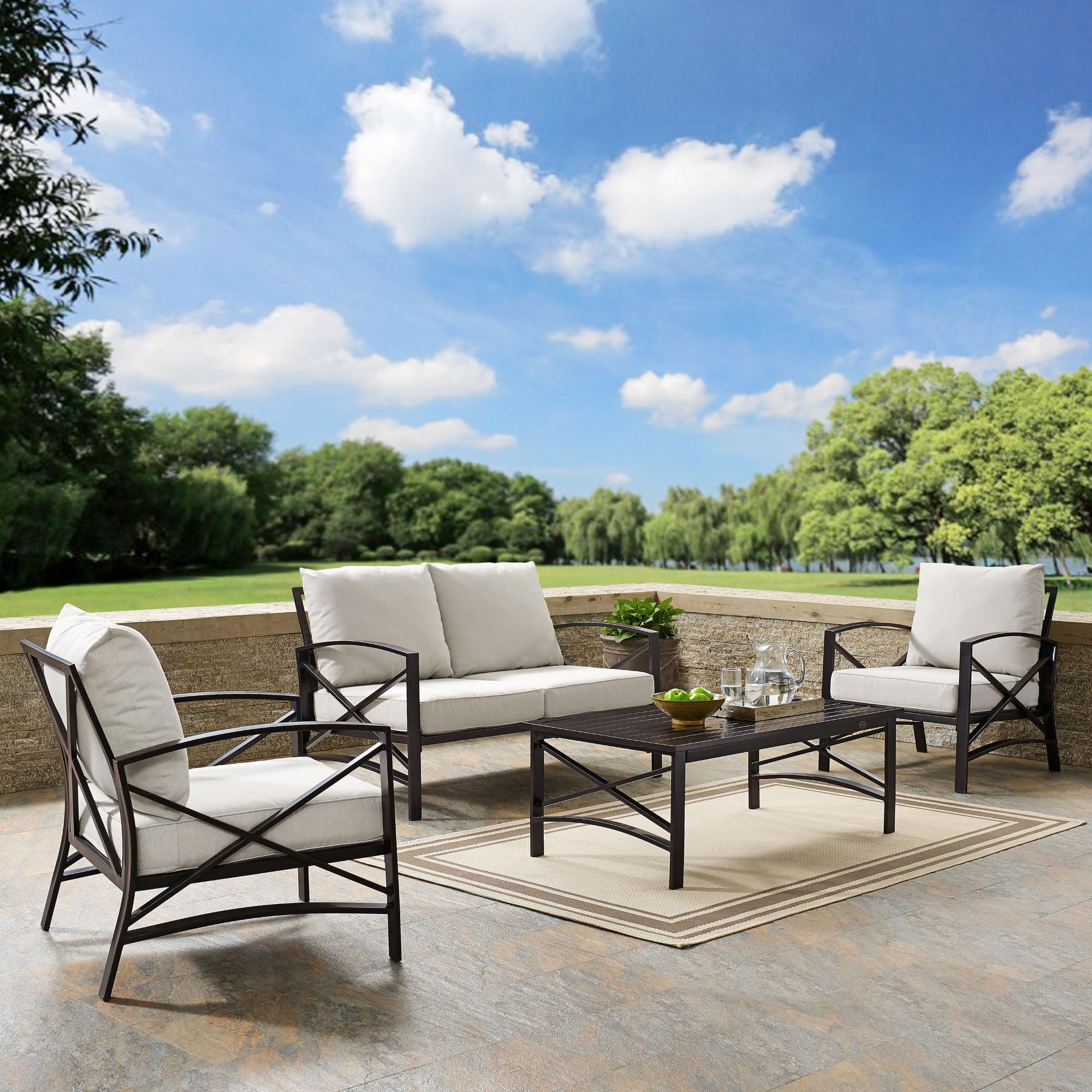 Crosley Kaplan 4-Piece Outdoor Loveseat Patio Furniture Set, Oil Rubbed Bronze with Oatmeal Cushions, , hires