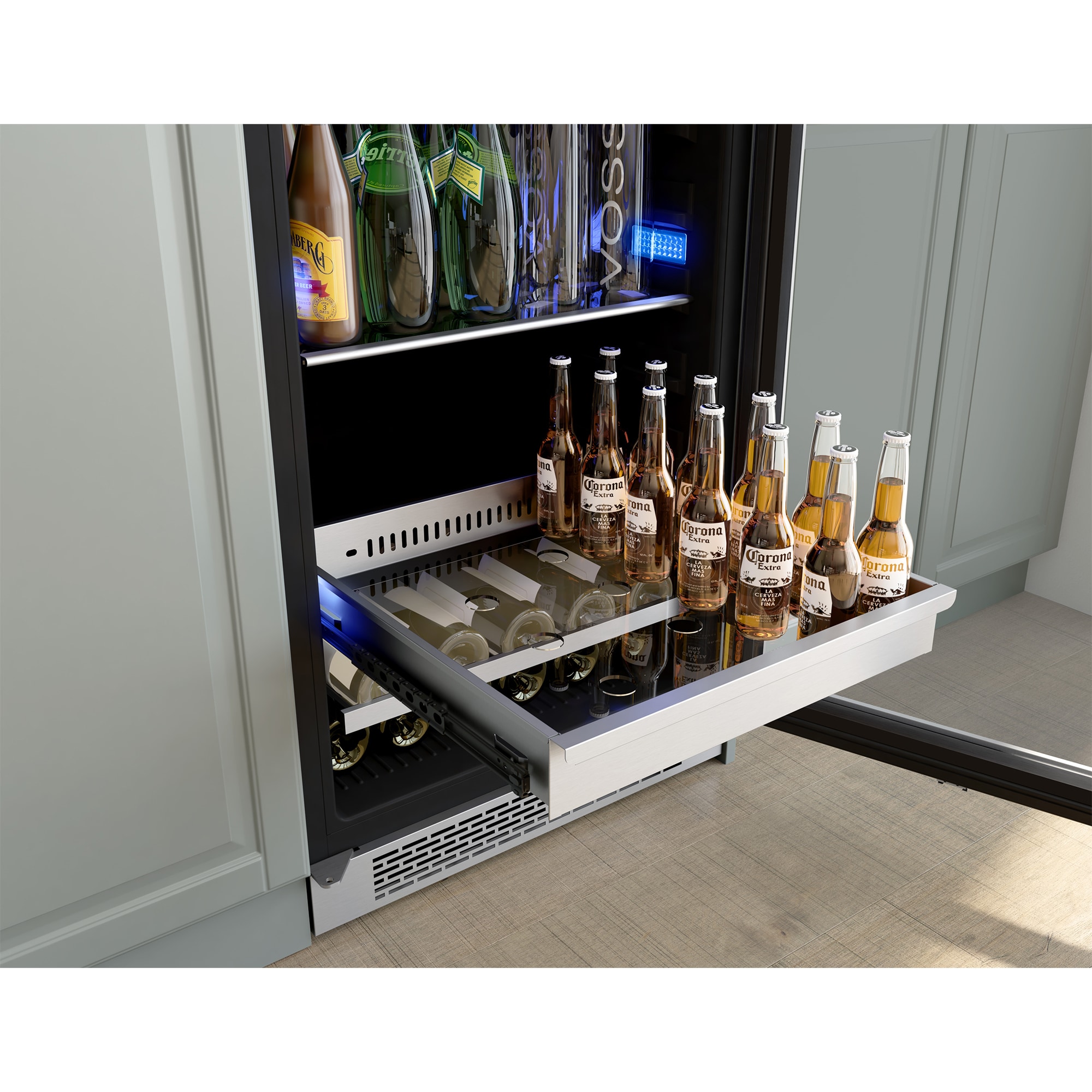 Zephyr Presrv Series 24 in. Wine Cooler with Wood Racks, Dual Temperature Zones & 59 Bottle Capacity - Stainless Steel, , hires
