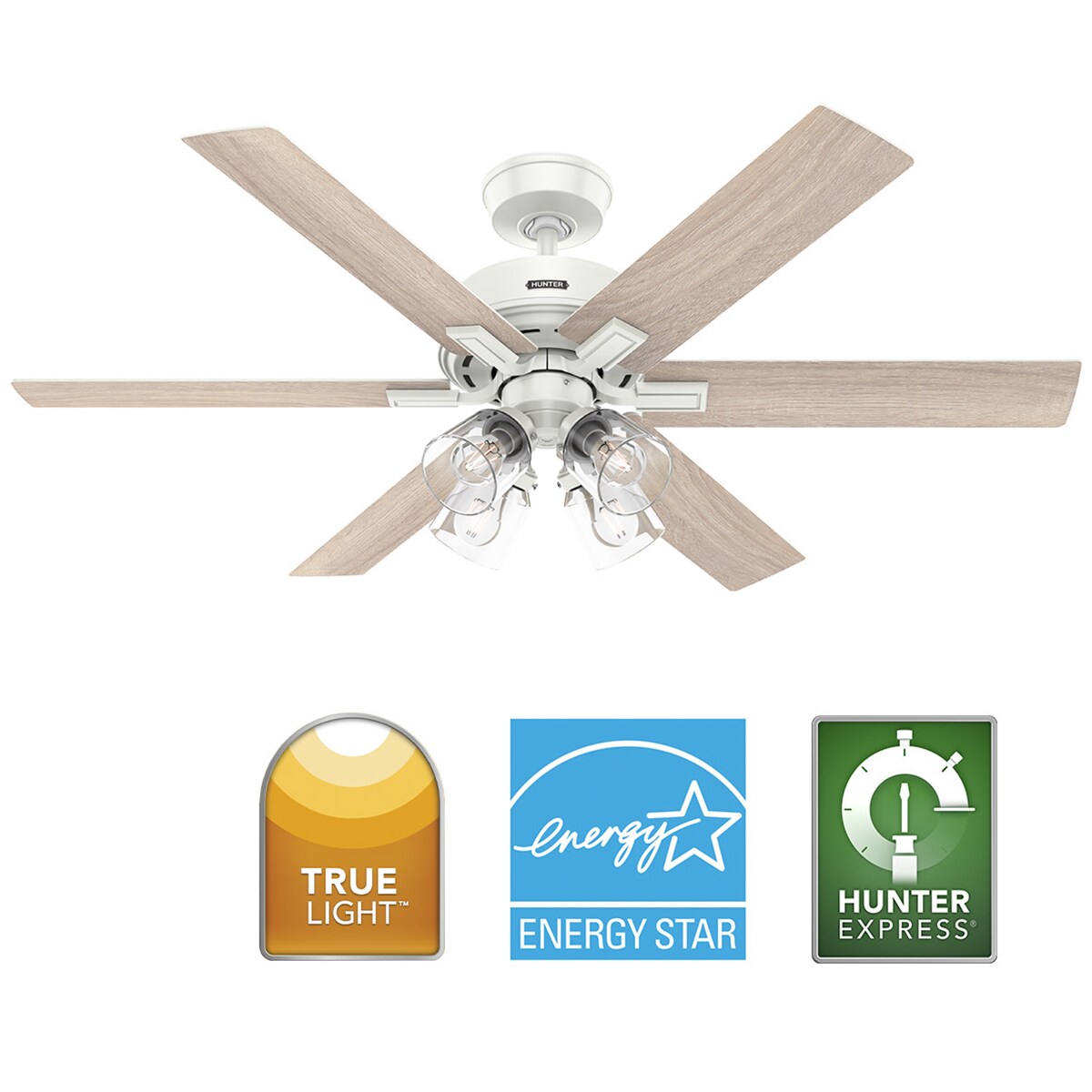 Hunter 52 in. Fonthill Energy Star HunterExpress Ceiling Fan with LED Light Kit & Handheld Remote - Brushed Nickel, Brushed Nickel, hires
