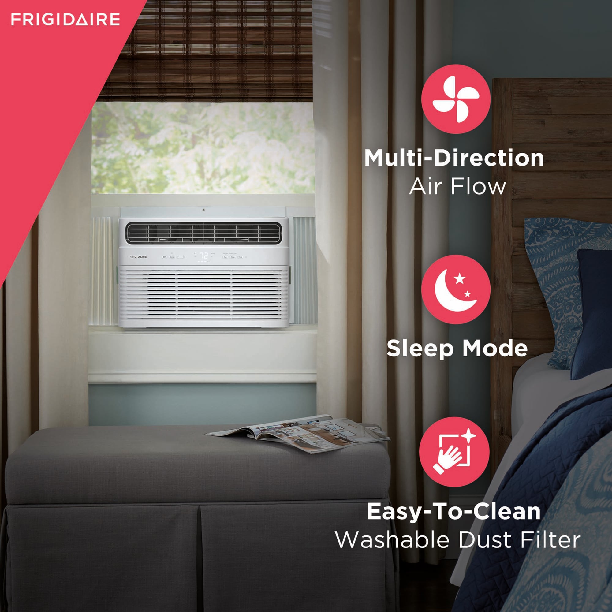 Frigidaire 10,000 BTU 115V Smart Window Air Conditioner with 3 Fan Speeds, Sleep Mode & Remote Control - White, , hires