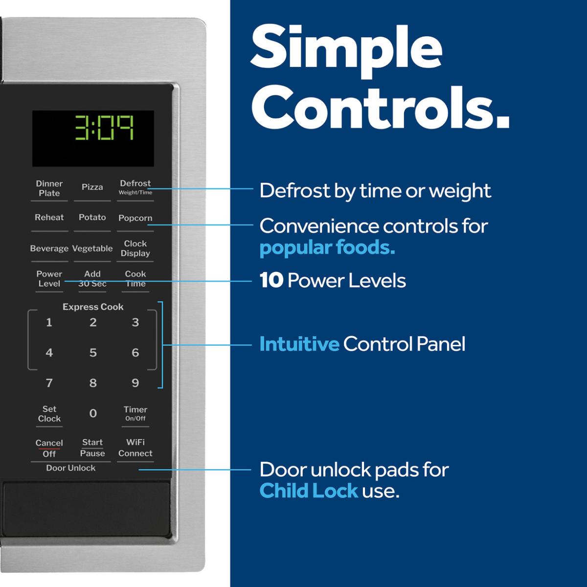 GE 19 in. 0.9 cu. ft. 900W Smart Countertop Microwave - Stainless Steel, , hires