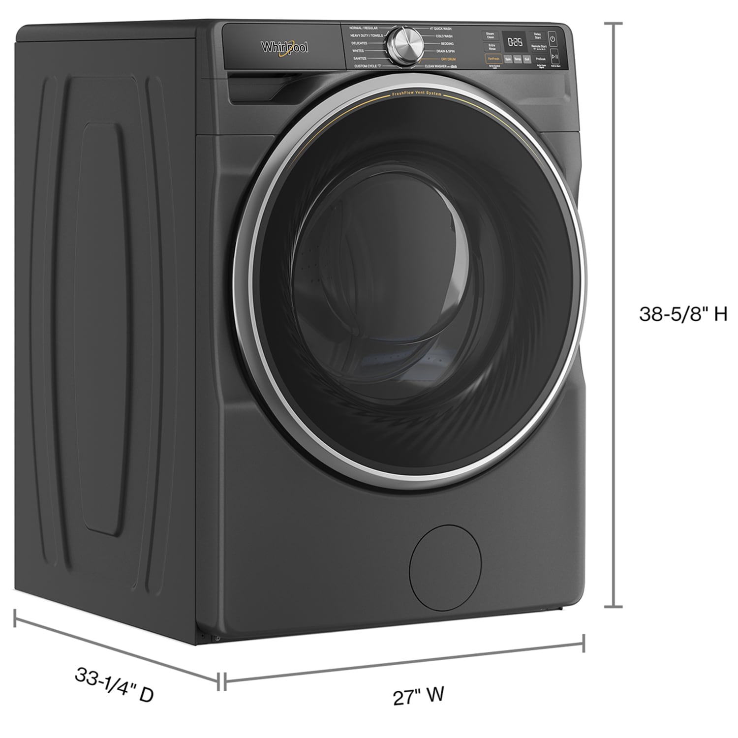 Whirlpool 27 in. 5.0 cu. ft. Smart Stackable Front Load Washer with FreshFlow Vent System, Sanitize & Steam Cycle - Volcano Black, Volcano Black, hires