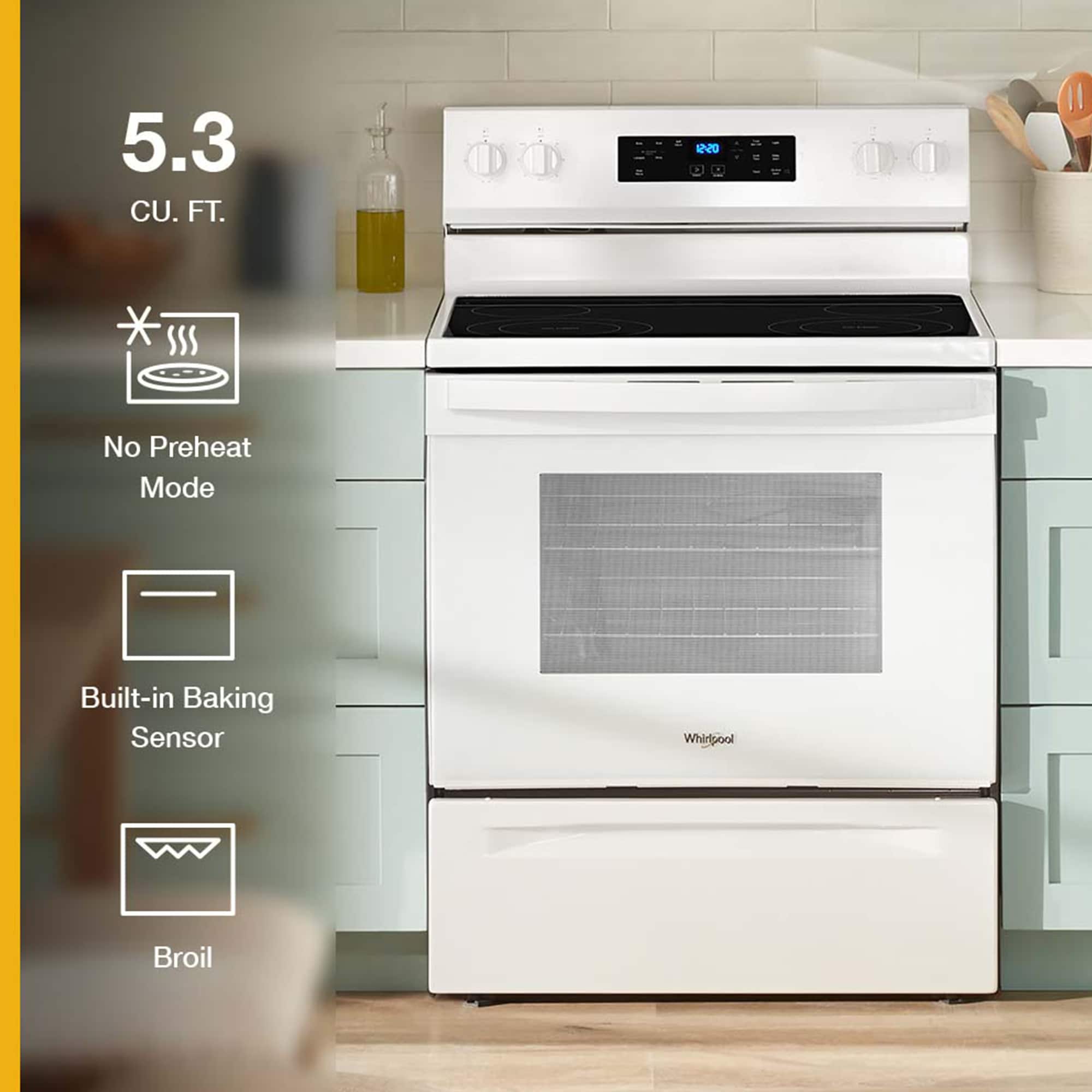 Whirlpool 30 in. 5.3 cu. ft. Electric Range with Radiant Burners - White, White, hires