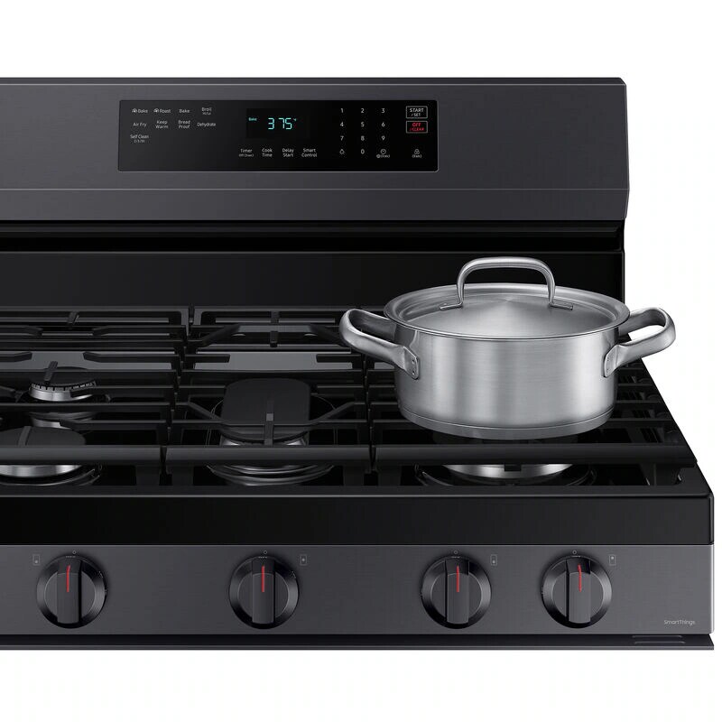 Samsung 30 in. 6 cu. ft. Smart Air Fry Standard Convection Gas Range with 5 Sealed Burners & Griddle - Black Stainless, Black Stainless, hires