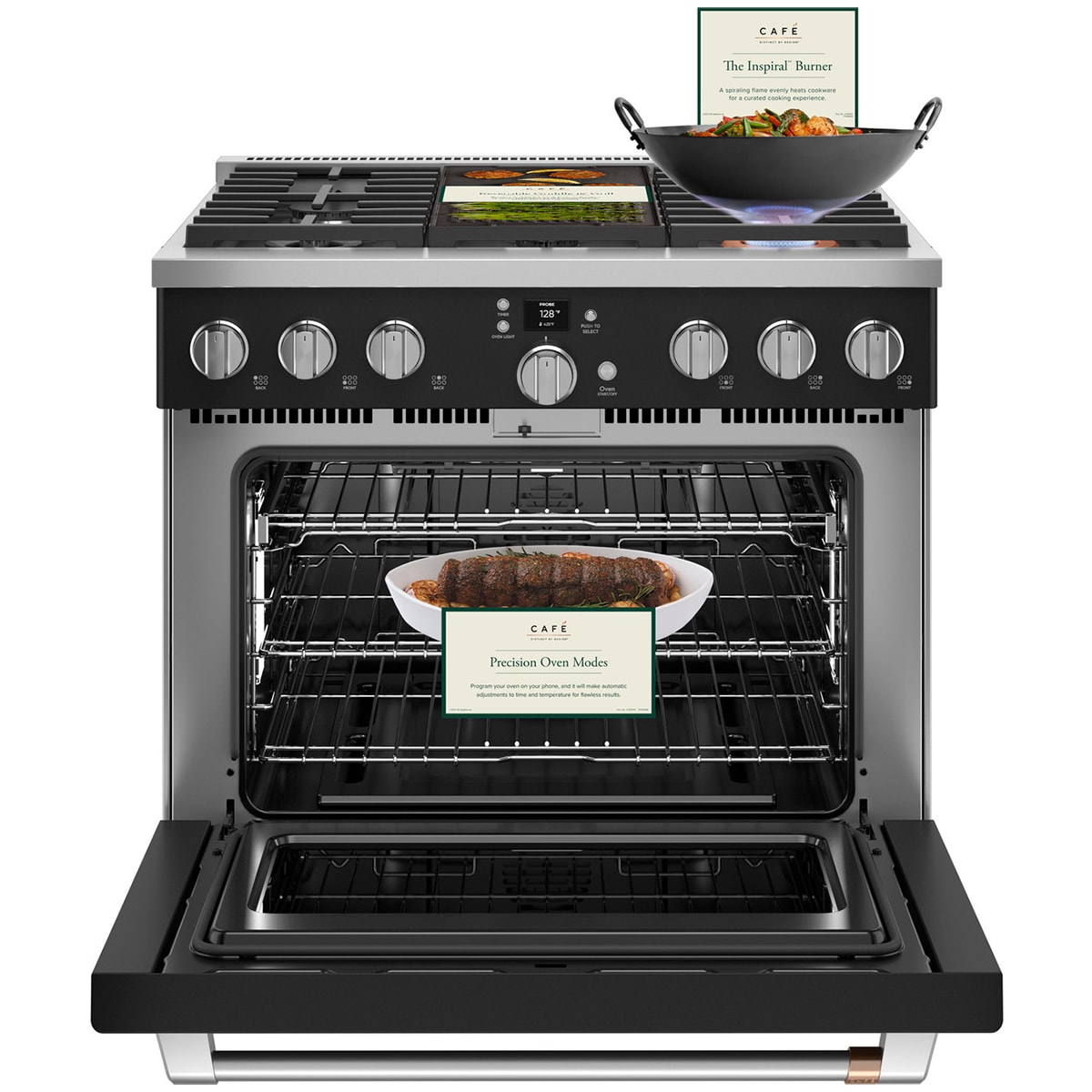 Cafe Commercial-Style 36 in. 6.2 cu. ft. Smart Air Fry Standard Convection Gas Range with 6 Sealed Burners - Matte Black, Matte Black, hires