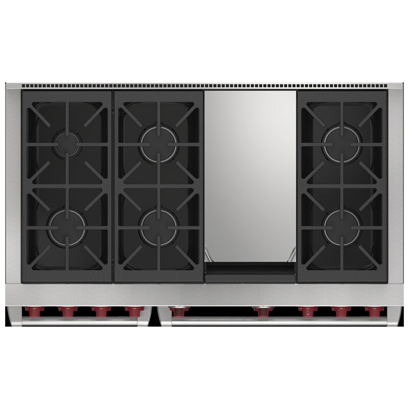 Wolf 48 in. 7.8 cu. ft. Smart Dual Convection Double Oven Dual Fuel Range with 6 Sealed Burners & Griddle - Stainless Steel, , hires