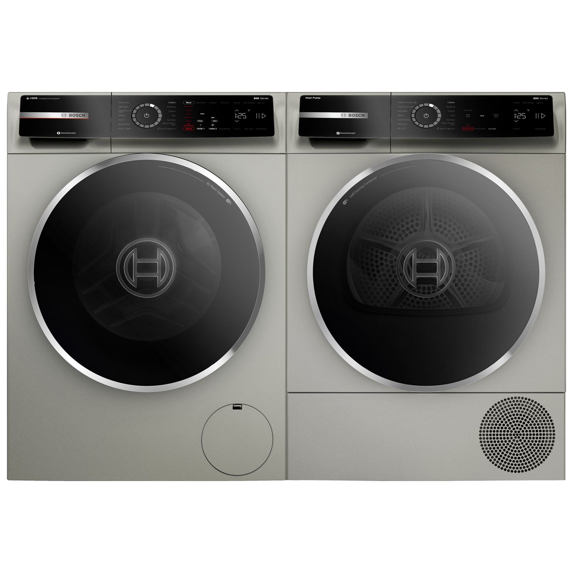 Bosch 800 Series 24 in. 2.4 cu. ft. Smart Stackable Front Load Washer with Sanitize Cycle - Pearl Steel, , hires