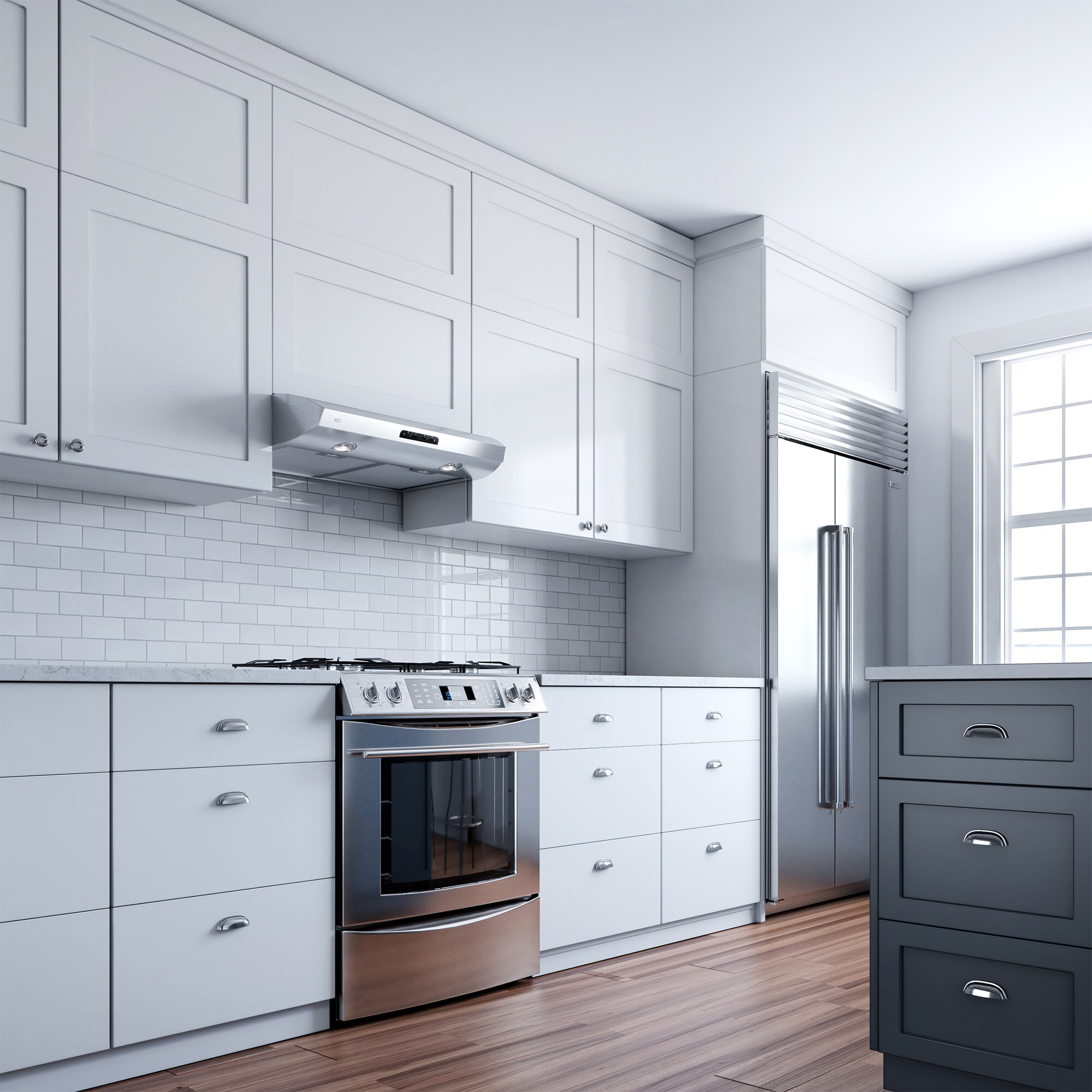 XO 30 in. Convertible Standard Style Range Hood with 350 CFM, 2 Fan Speeds & 2 Halogen Lights - Black, Black, hires