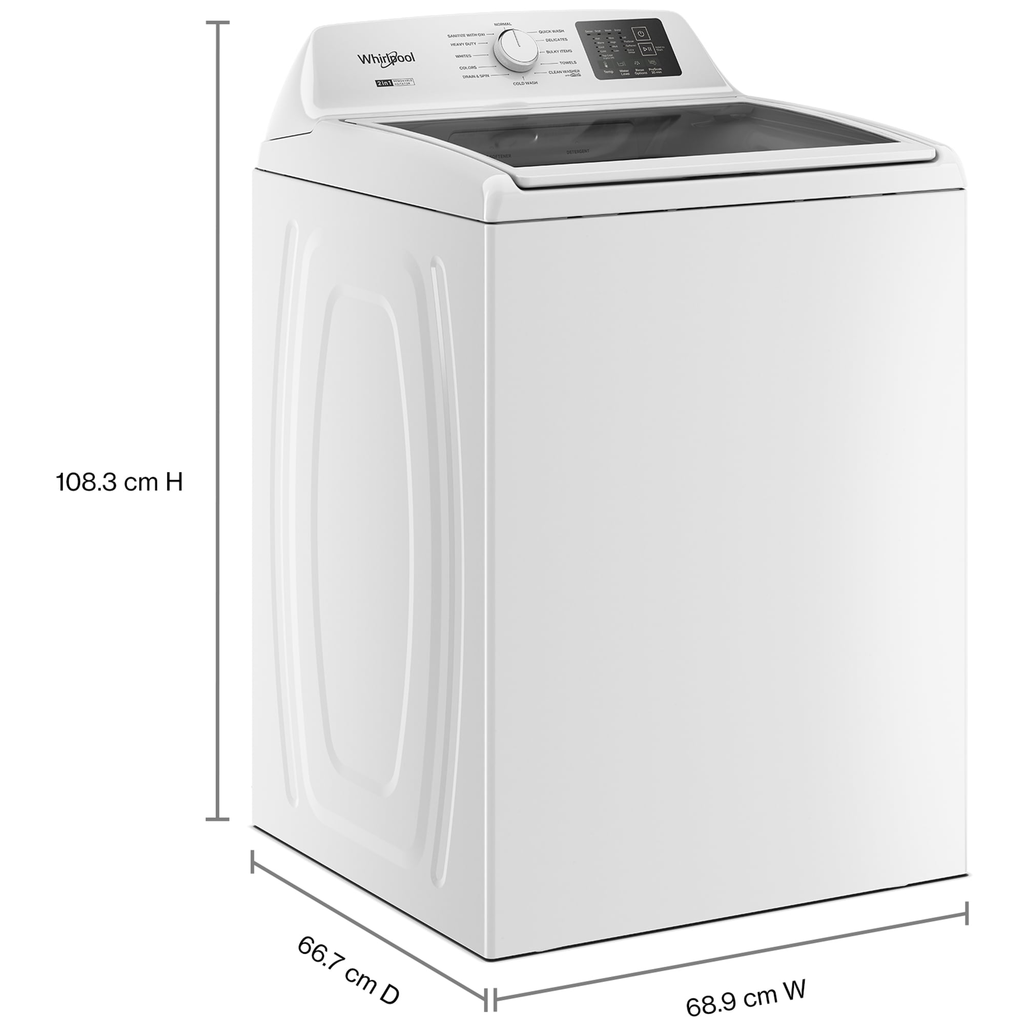 Whirlpool 27 in. 4.2 cu. ft. Top Load Washer with 2-in-1 Removable Agitator, Sanitize with Oxi & Soft Close Glass Lid - White, , hires
