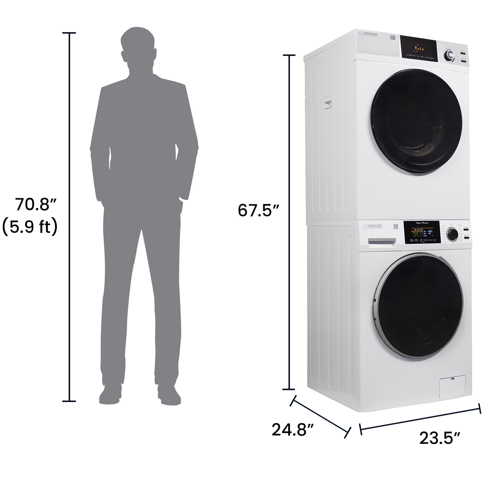 Equator 24 in. 1.9 cu. ft. Electric Front Load Laundry Center with Sanitize Cycle & Sensor Dry - White, , hires